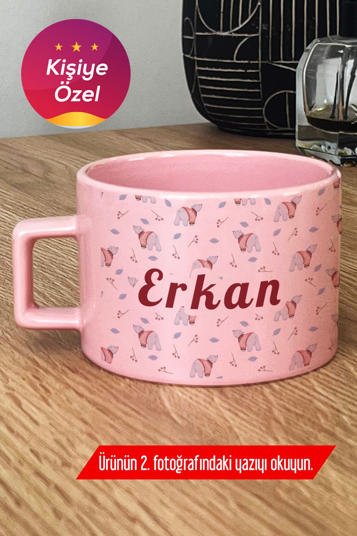 Hedizu Kişiye Özel Tatlı Ayıcık Desenli Pastel Fincan Pembe Arkadaşa Hediye C0P Y9W