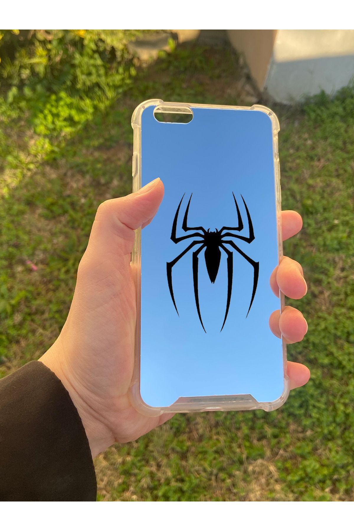 Skygo İphone 6 Plus Uyumlu Aynalı Spider Desenli Darbe Kamera Korumalı Silikon Telefon Kılıfı