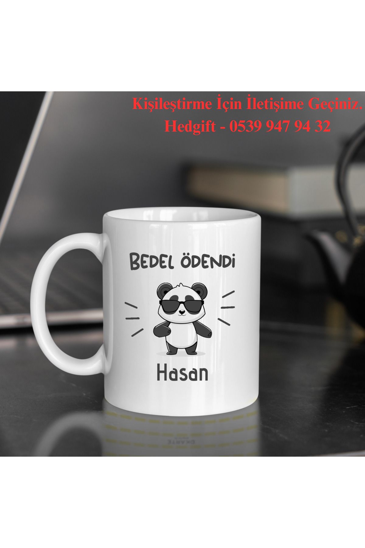 HEDGİFT Kişiye Özel Panda Tasarım Porselen Kupa Bardak