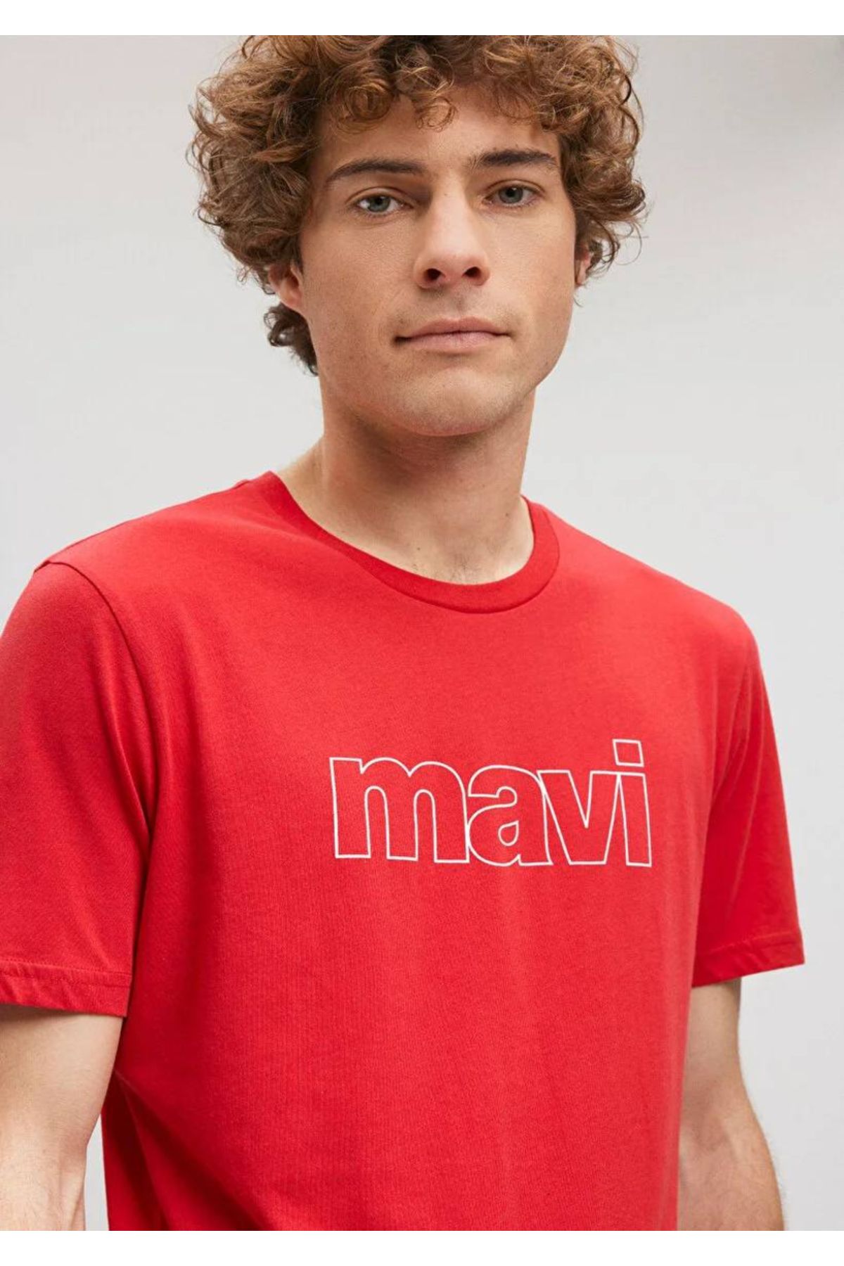 Mavi-تي شيرت أحمر بقصة ضيقة مطبوع عليه شعار -065781-34535 8