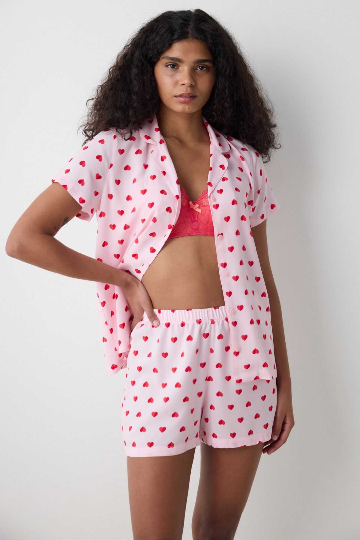 Penti-Buttoned Amour Shirt Pink Pajama Set with Shorts - Loves Paris Collection 2