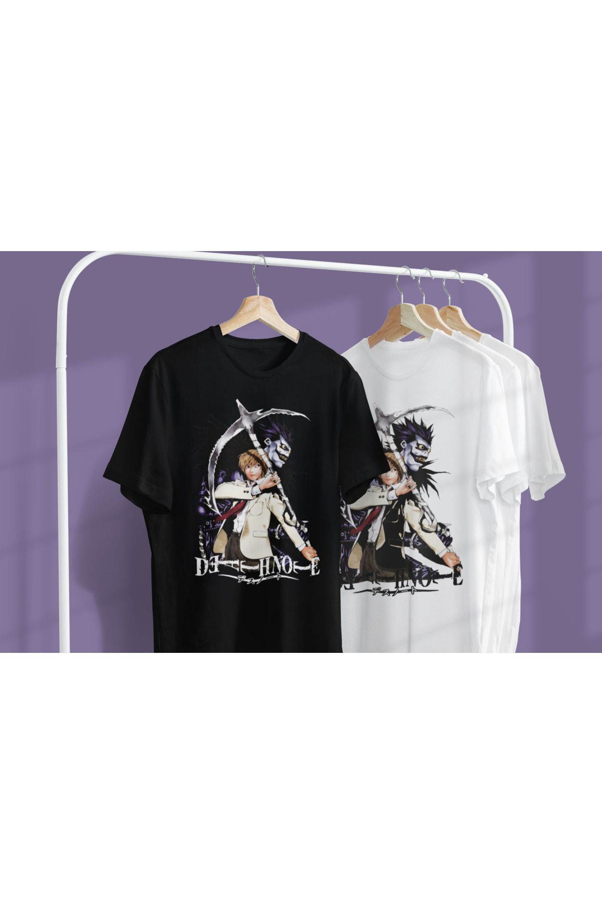 MAGORS YAGAMI DEATHNOTE MANGA ANIME BASKILI PAMUKLU BİSİKLET YAKA OVERSIZE SİYAH-BEYAZ İKİLİ TAKIM TSHIRT