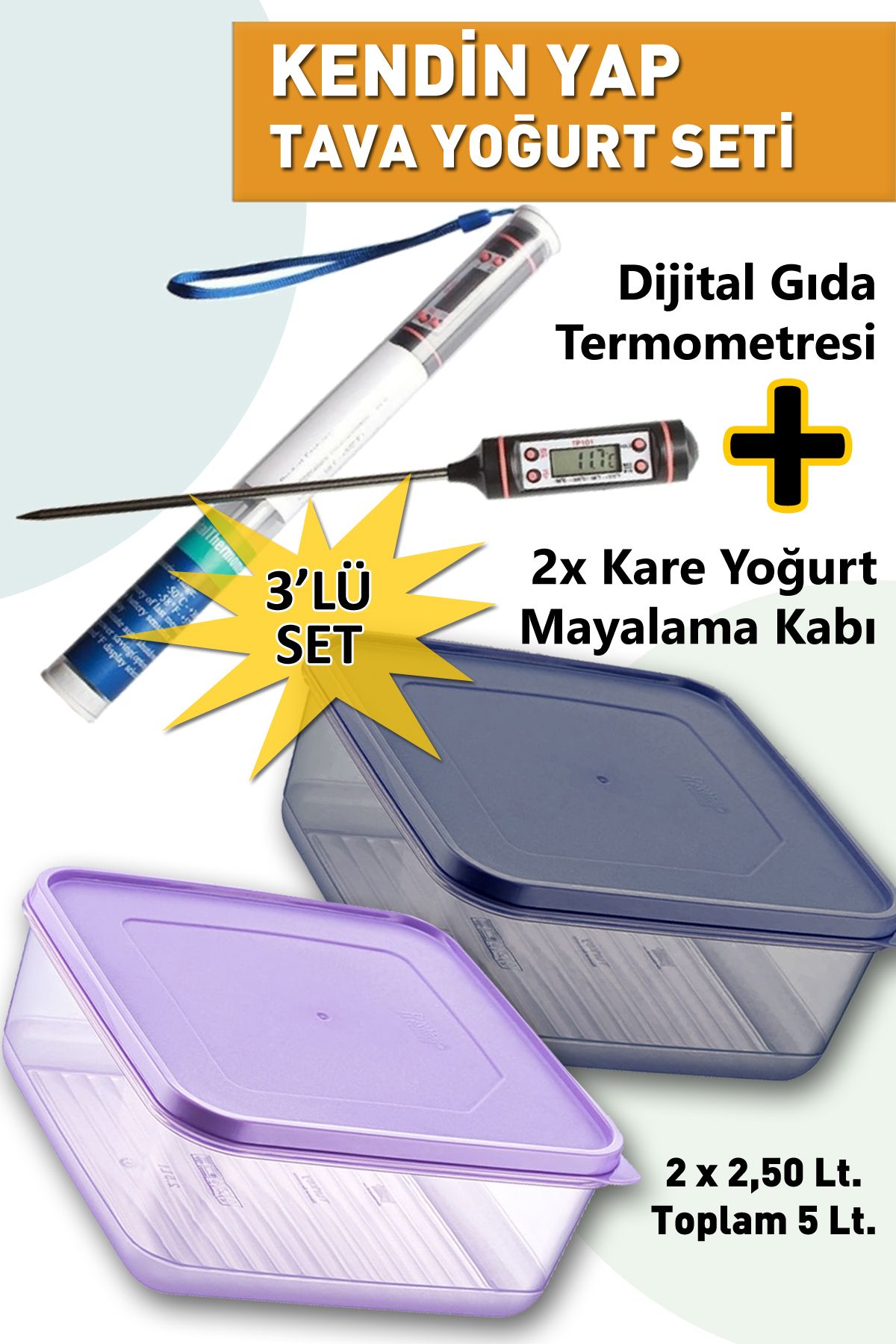 Deftion 3'lü Tava Yoğurt Ve Kefir Mayalama Seti Kendin Yapma Makinesi Gıda Termometresi Ve Kabı Tenceresi