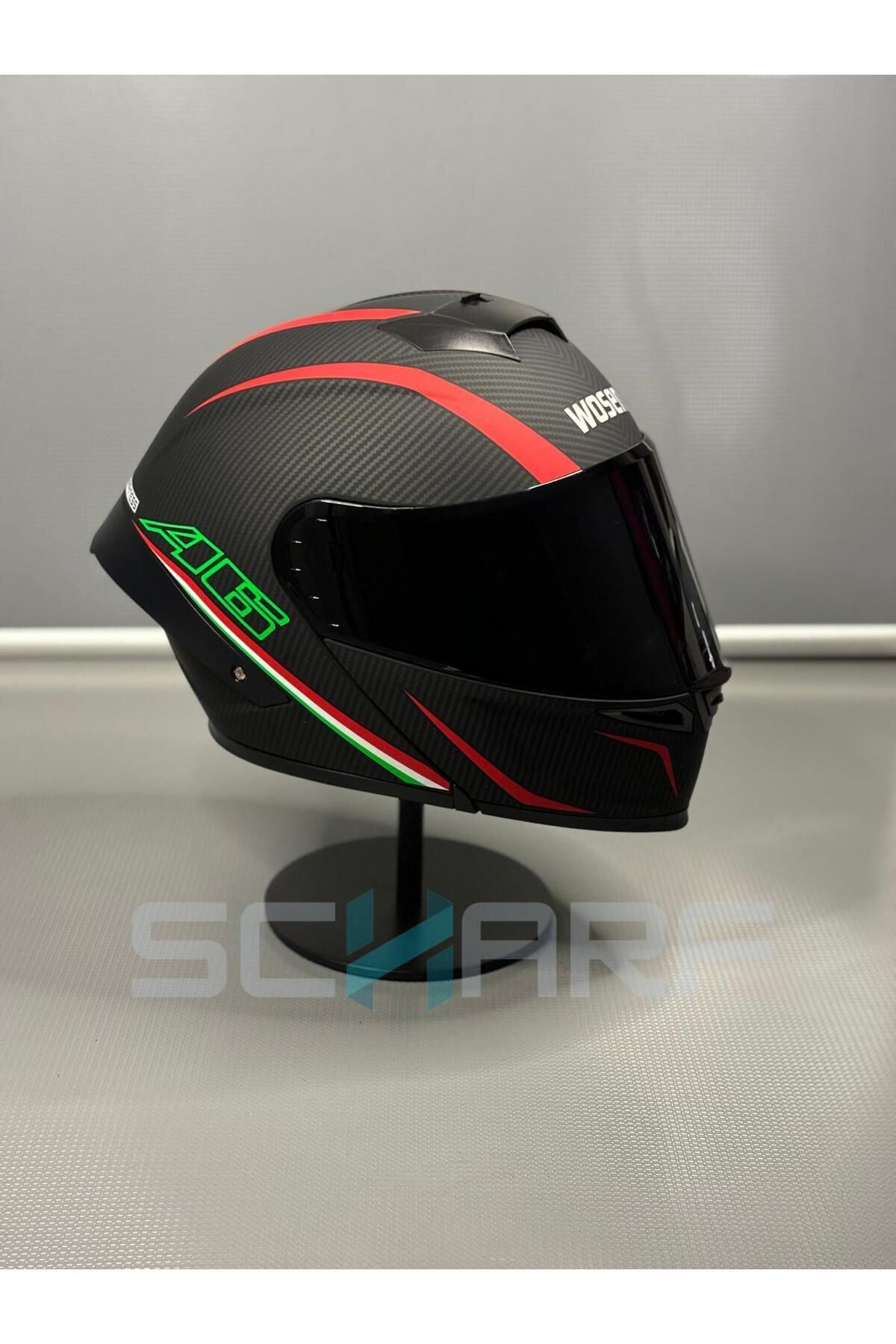 WOSEN Ws-202 Güneş Vizörlü Çene Açılır Kask(Siyah Vizörlü)