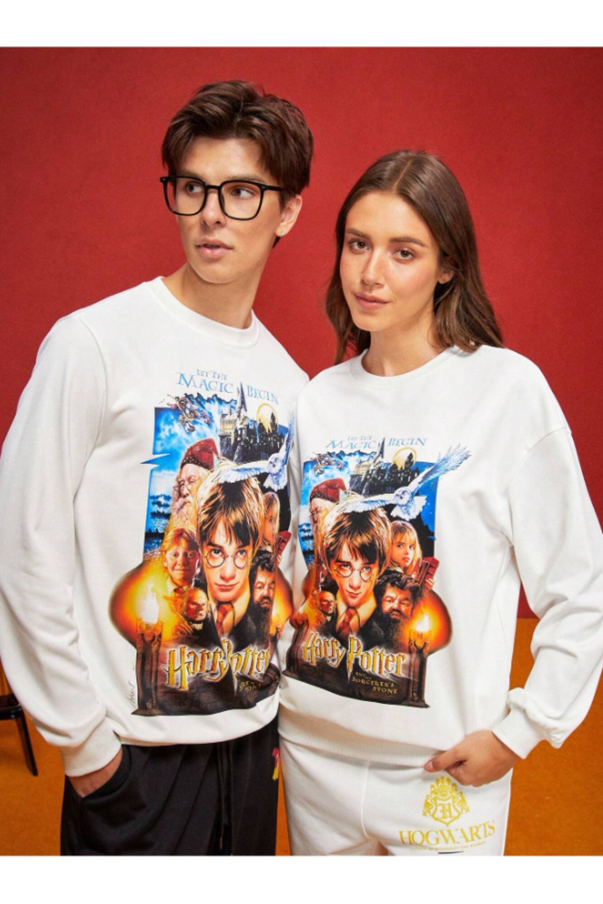 AEMİ Unisex Harry Potter Baskılı Bisiklet Yaka Beyaz Sweatshirt ( Bir adet ürün Fiyatıdır.)