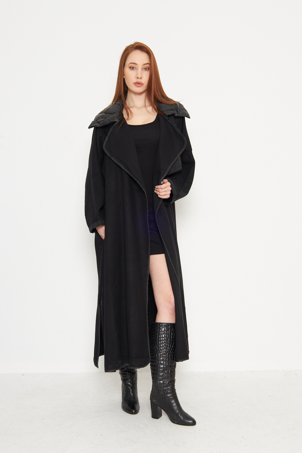 Kutaf  Siyah Özel Tasarım Oversize Kruvaze Yaka Astarlı Dış Giyim - Görsel 4