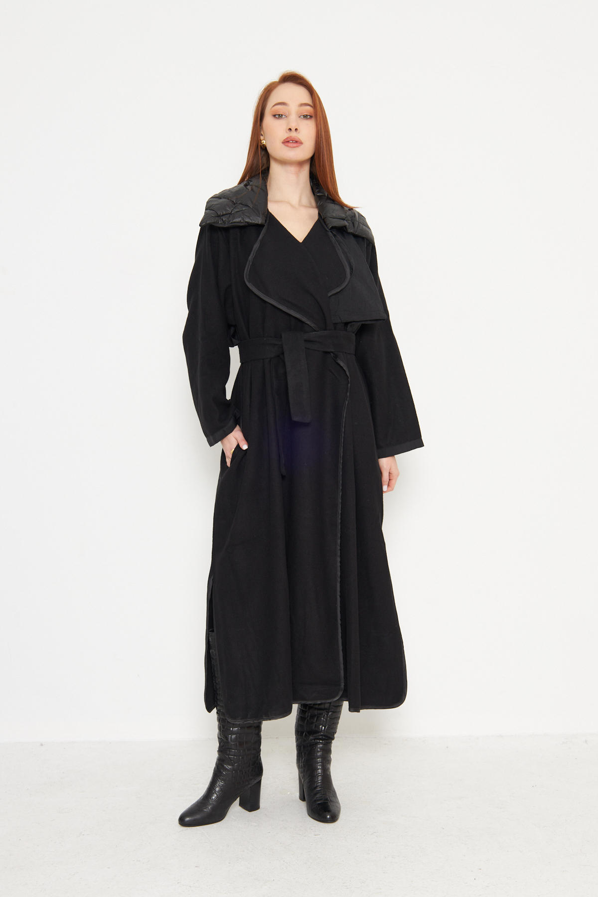 Kutaf  Siyah Özel Tasarım Oversize Kruvaze Yaka Astarlı Dış Giyim - Görsel 7