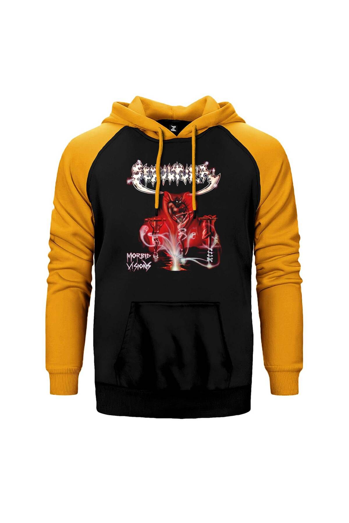 Z zepplin Sepultura Morbid Visions Sarı Renk Reglan Kol Kapşonlu Sweatshirt