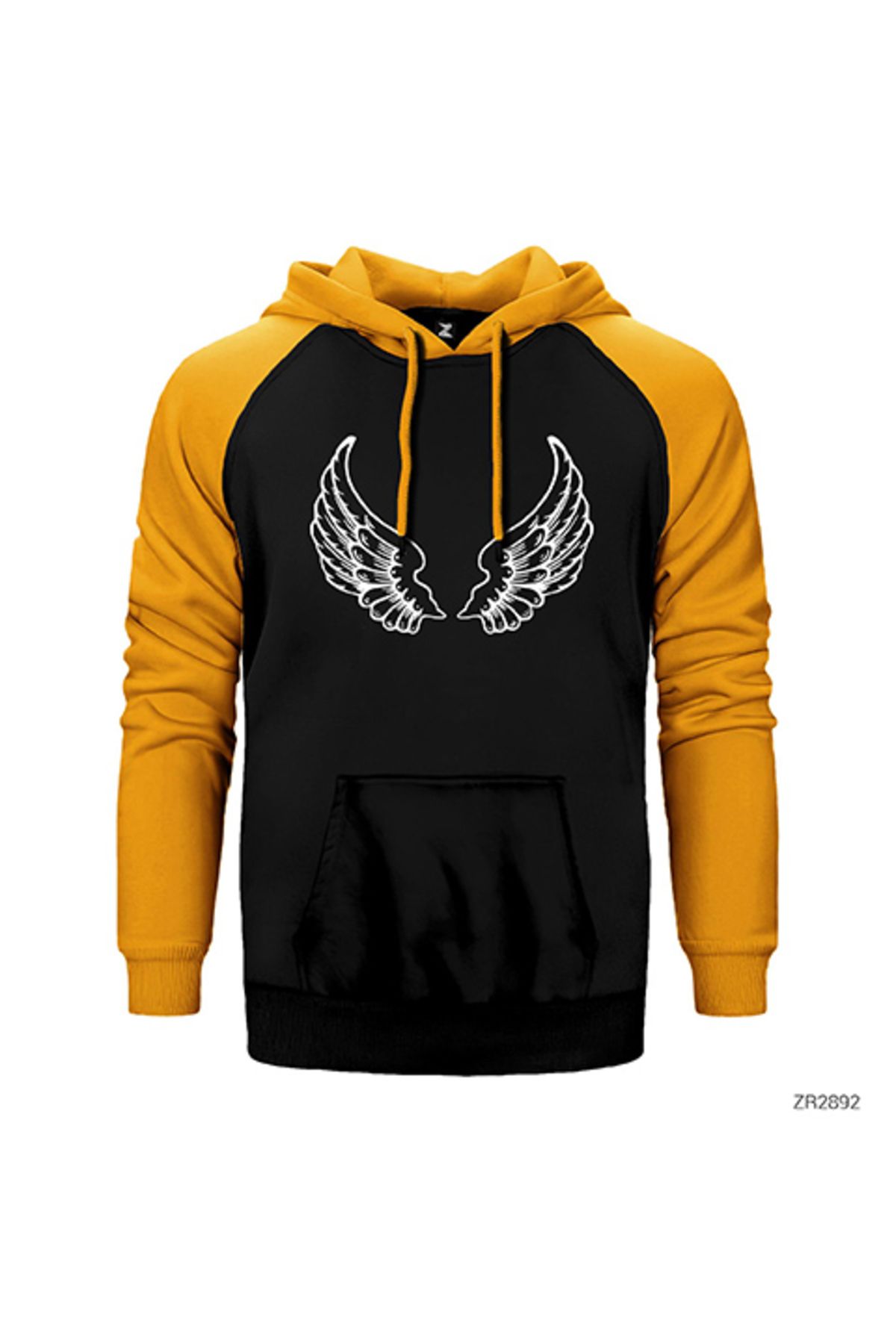 Z zepplin Motocycle Wings Sarı Renk Reglan Kol Kapşonlu Sweatshirt