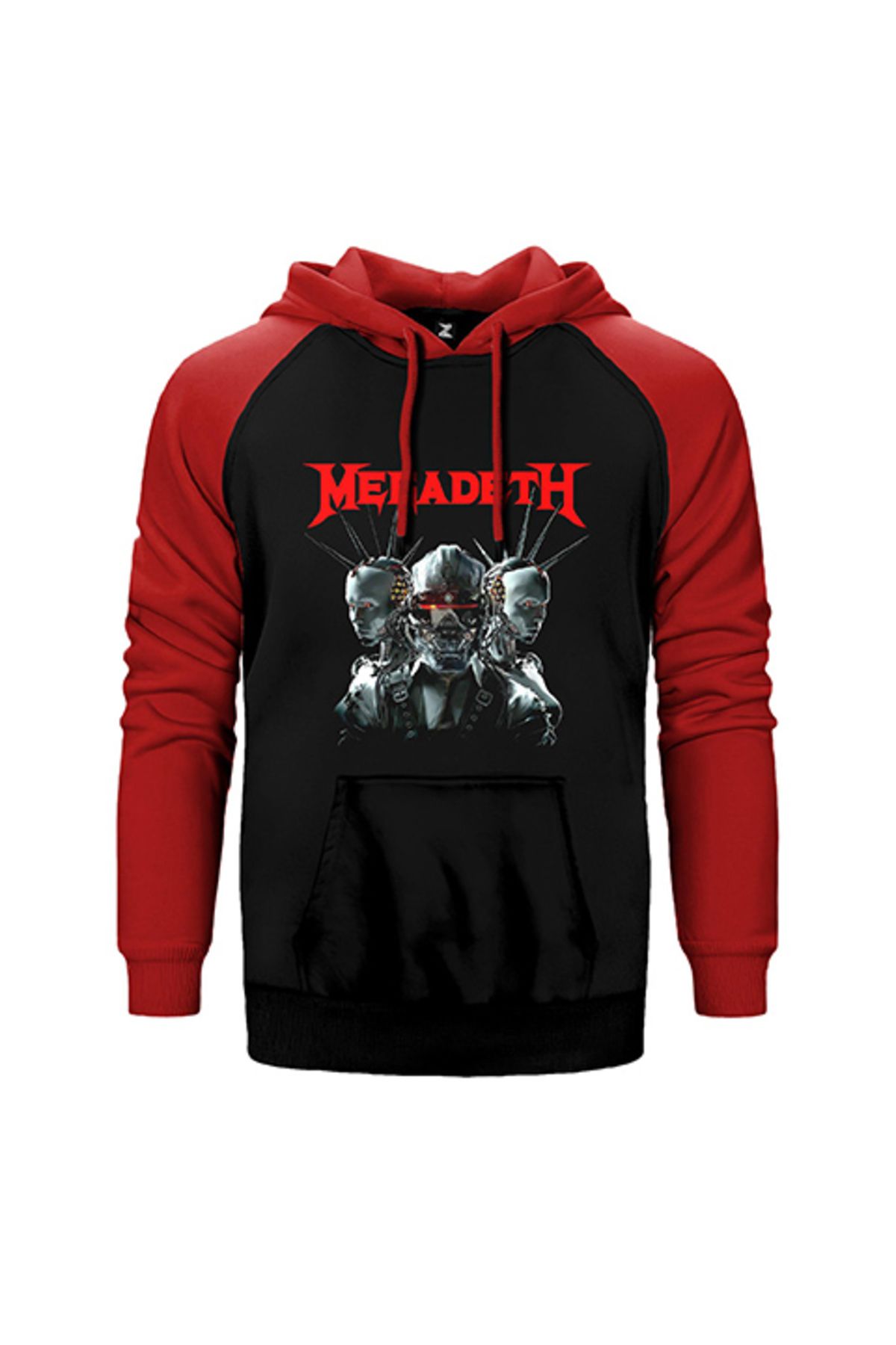 Z zepplin Megadeth Robot Kırmızı Renk Reglan Kol Kapşonlu Sweatshirt