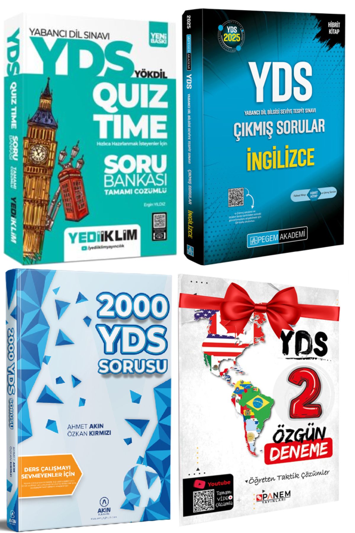 Yediiklim Yayınları 2025 Yediiklim YDS Soru Bankası+Pegem YDS Çıkmış Sorular+Akın 2000 YDS Sorusu+Hediye