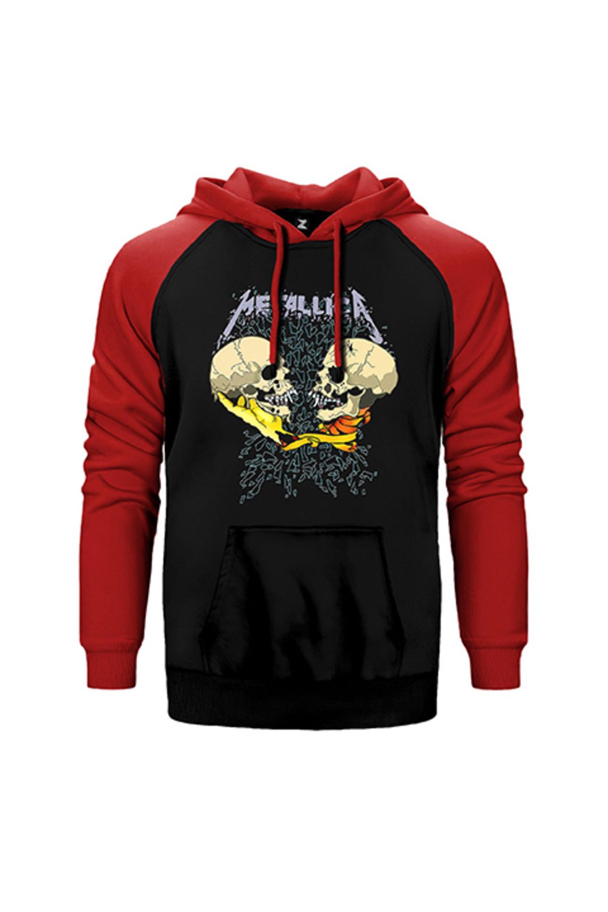 Z zepplin Metallica Sad But True Kırmızı Renk Reglan Kol Kapşonlu Sweatshirt