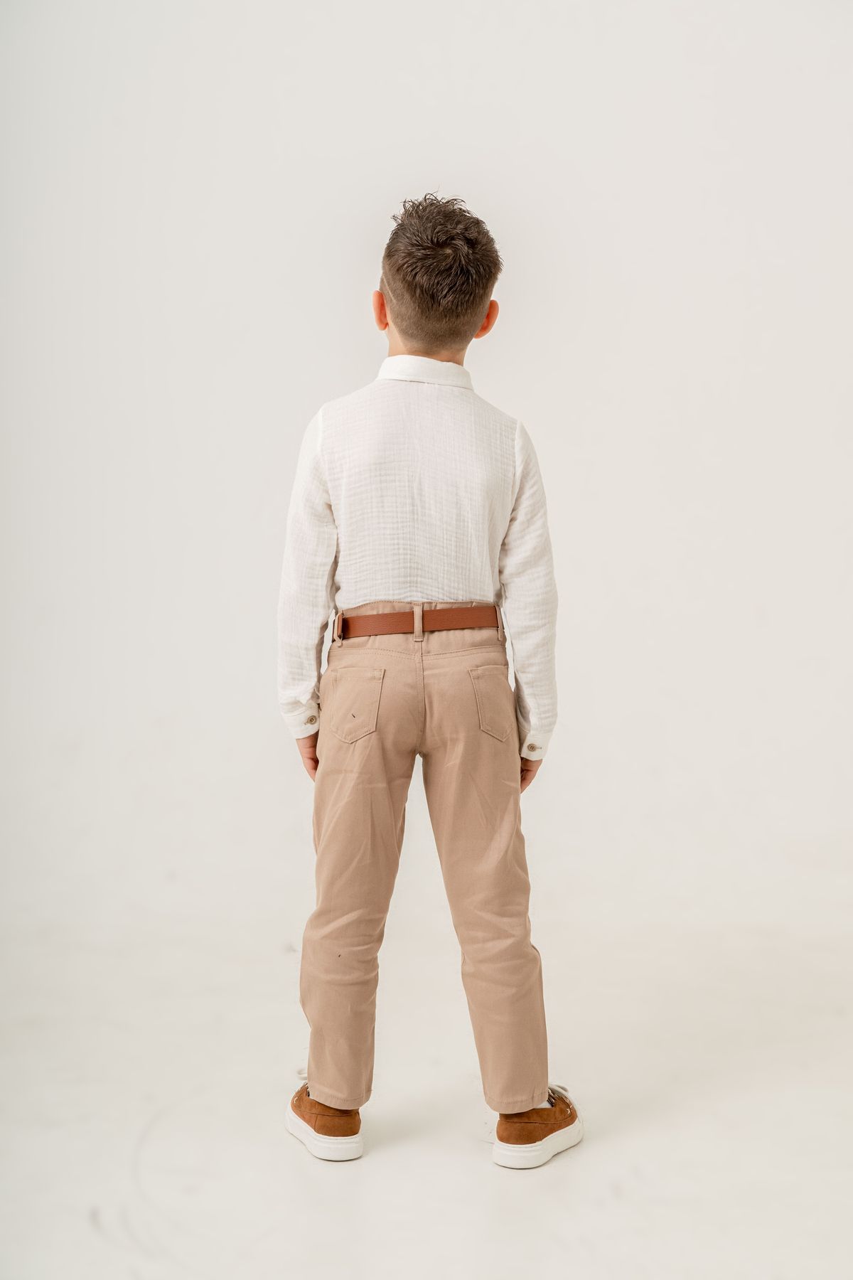 Esterella-Boy's Suit with Muslin Shirt / Bow Tie - Belt / Shirt Pants / Boy's Suit 4