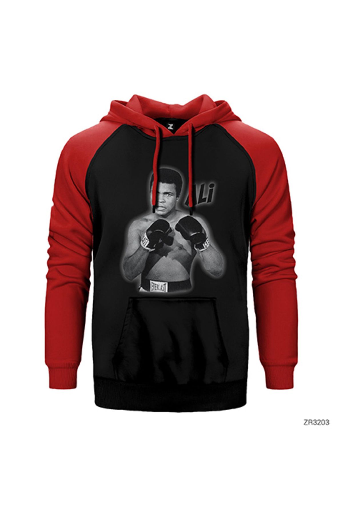 Z zepplin Muhammed Ali Poster Kırmızı Renk Reglan Kol Kapşonlu Sweatshirt