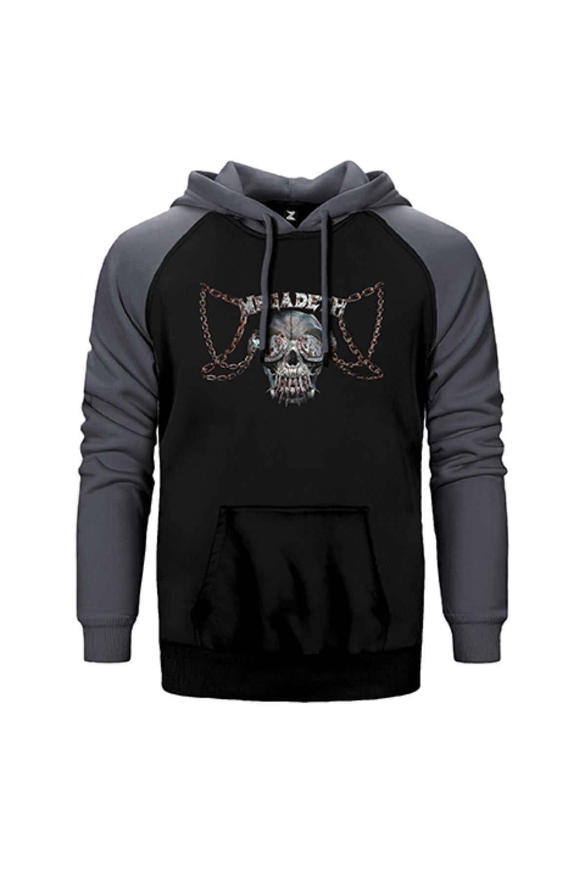 Z zepplin Megadeth Prisoner Skull Gri Renk Reglan Kol Kapşonlu Sweatshirt