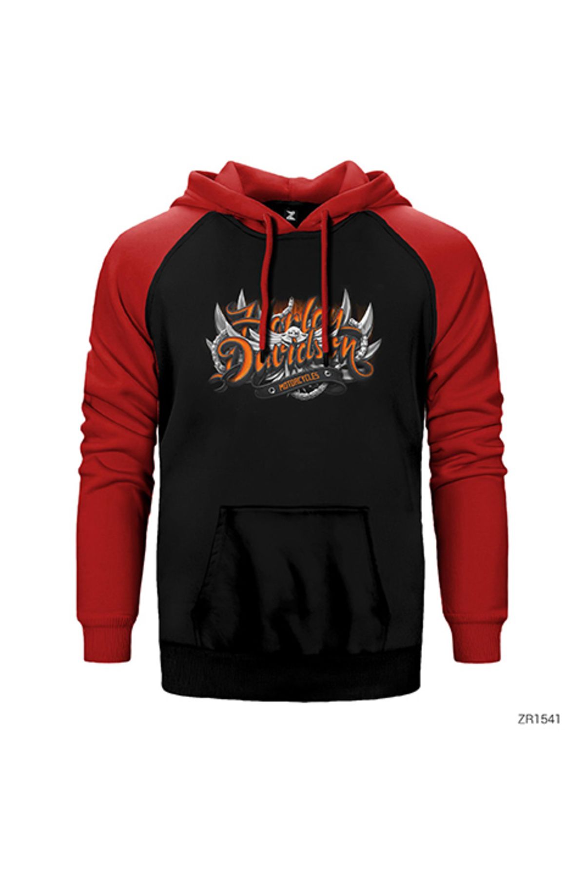 Z zepplin Harley Chopper 3D Kırmızı Renk Reglan Kol Kapşonlu Sweatshirt