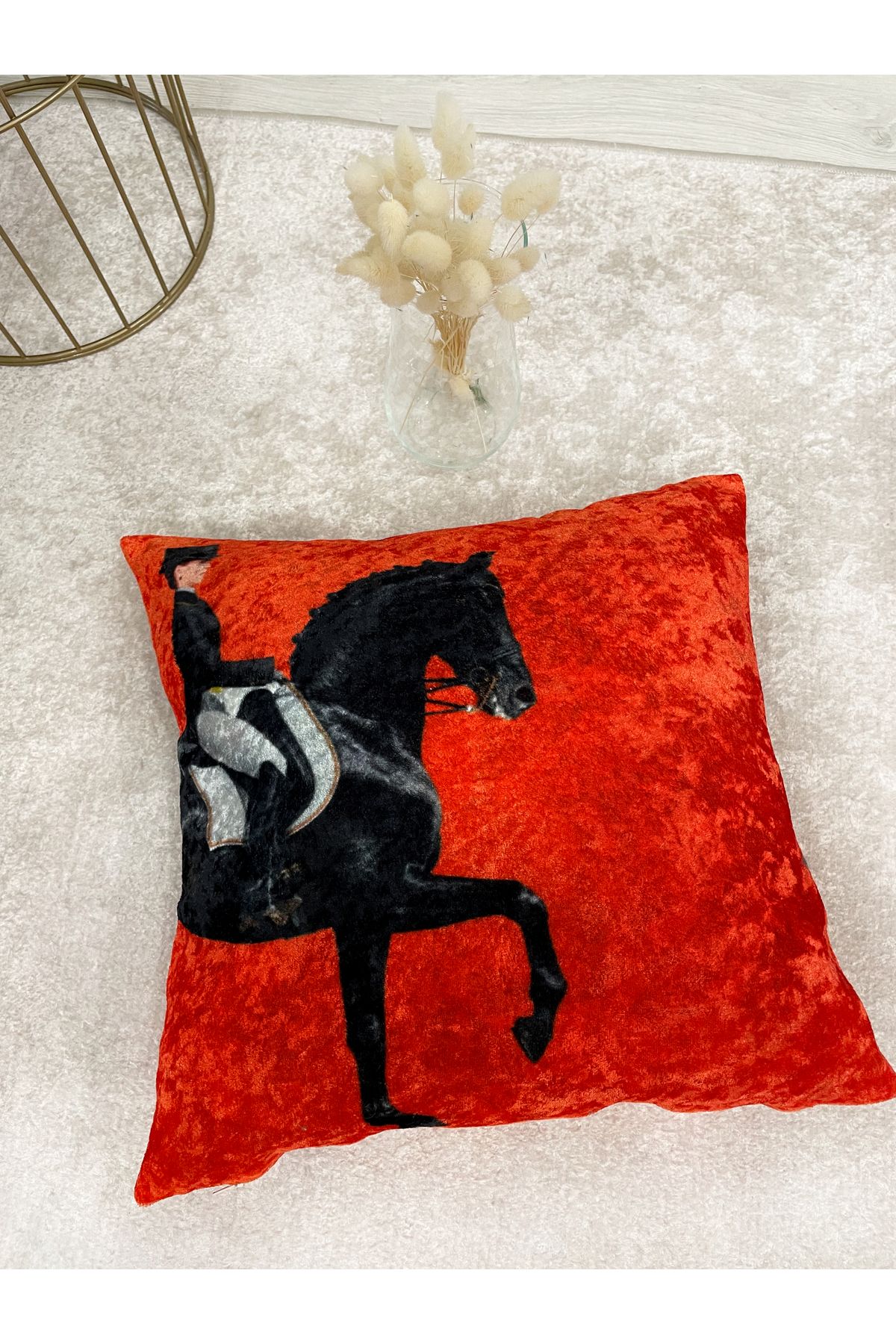 Brillant Turuncu Horse At Desenli Kırlent Kılıfı 45x45