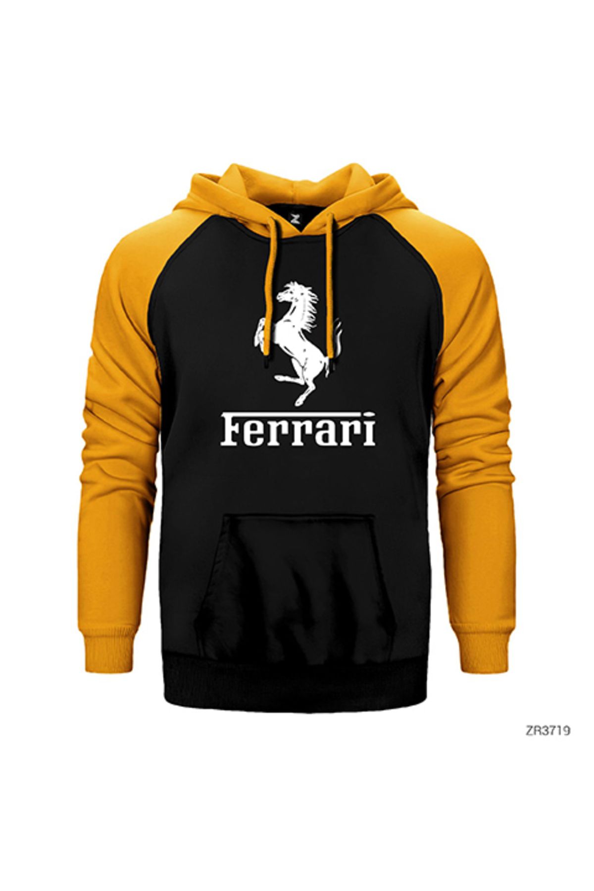 Z zepplin Ferari Logo Sarı Renk Reglan Kol Kapşonlu Sweatshirt