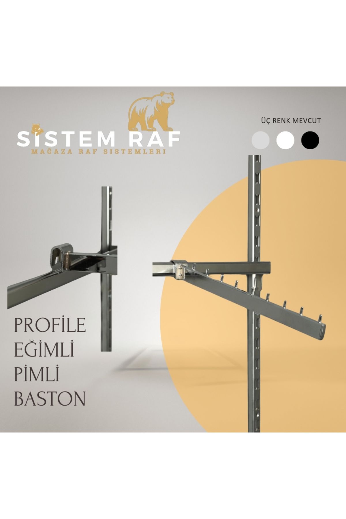 sistem raf 10*30 Profile Uyumlu Eğimli Pimli Baston - Krom Baston