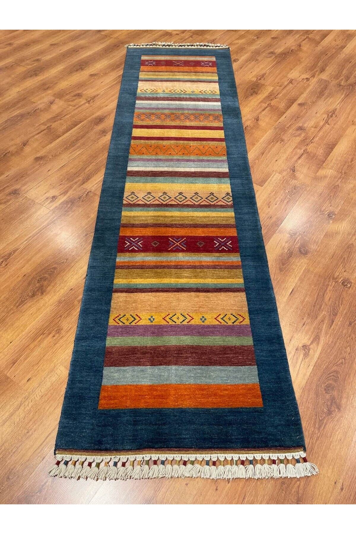 Handmade El Dokuma Yün Tribal Mavi Renk Yolluk (80x279 cm, 2.23 m²)