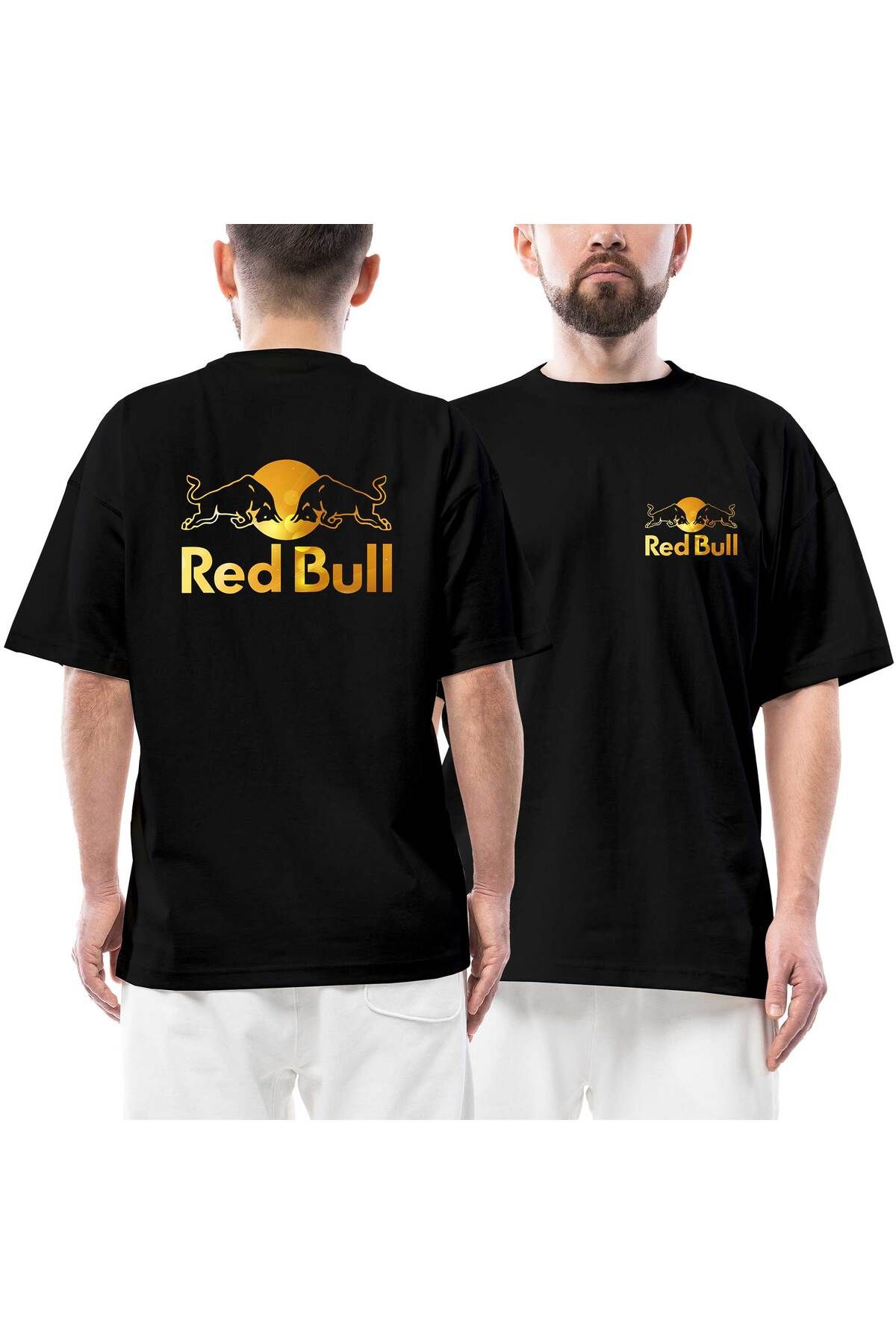 Z zepplin Red Bull Gold Ön Arka Baskılı Siyah Oversize Tişört