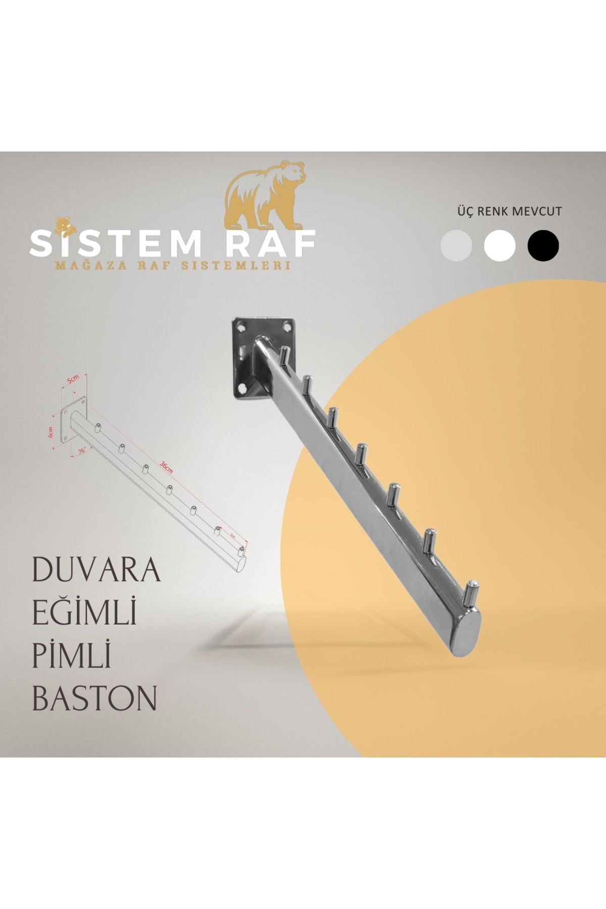 sistem raf Duvar Bağlantılı Eğimli Pimli Baston - Duvar Askılığı