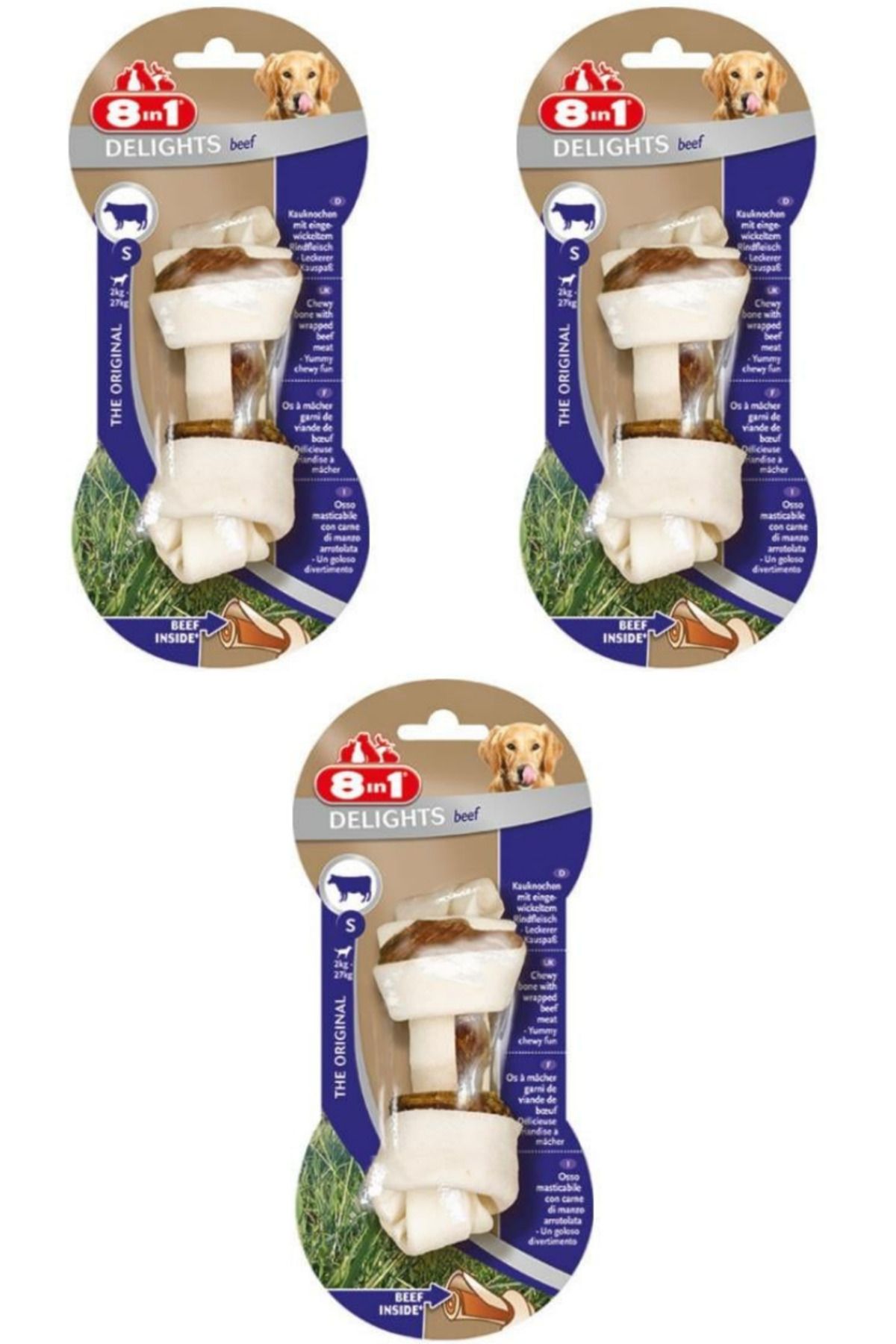 8in1 Delights Bones Biftekli Düğümlü Tartar Oluşumunu Önleyen Köpek Kemiği 35gr 10cm [S] - 3 Adet