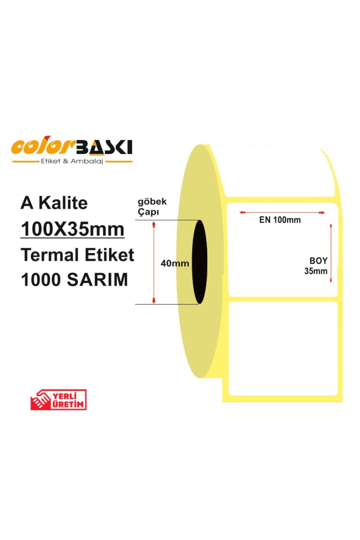 Color Termal Etiket | Rulo Barkod Etiketi | 100mm x 35mm | 1000 Sarım
