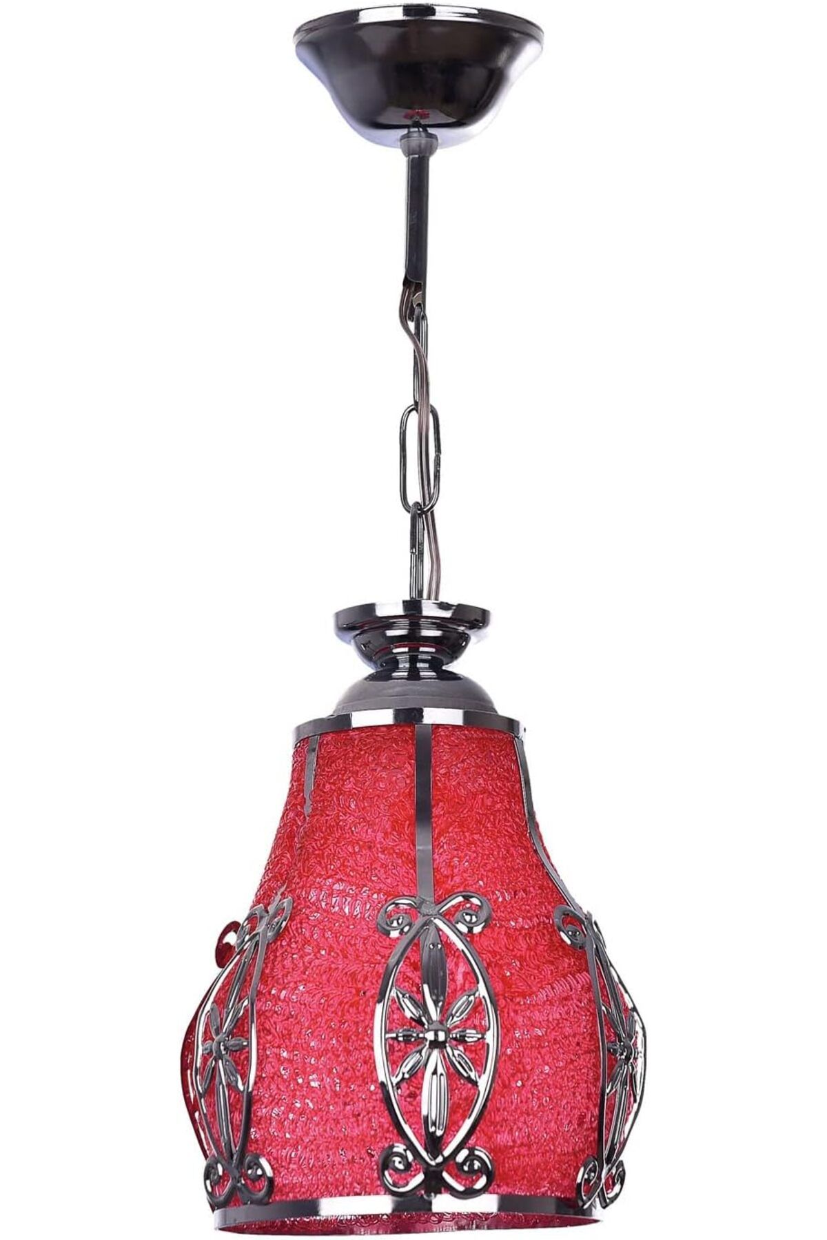 yenibagshop Lucea HUNDLE KIRMIZI-KROM TEKLİ AVİZE