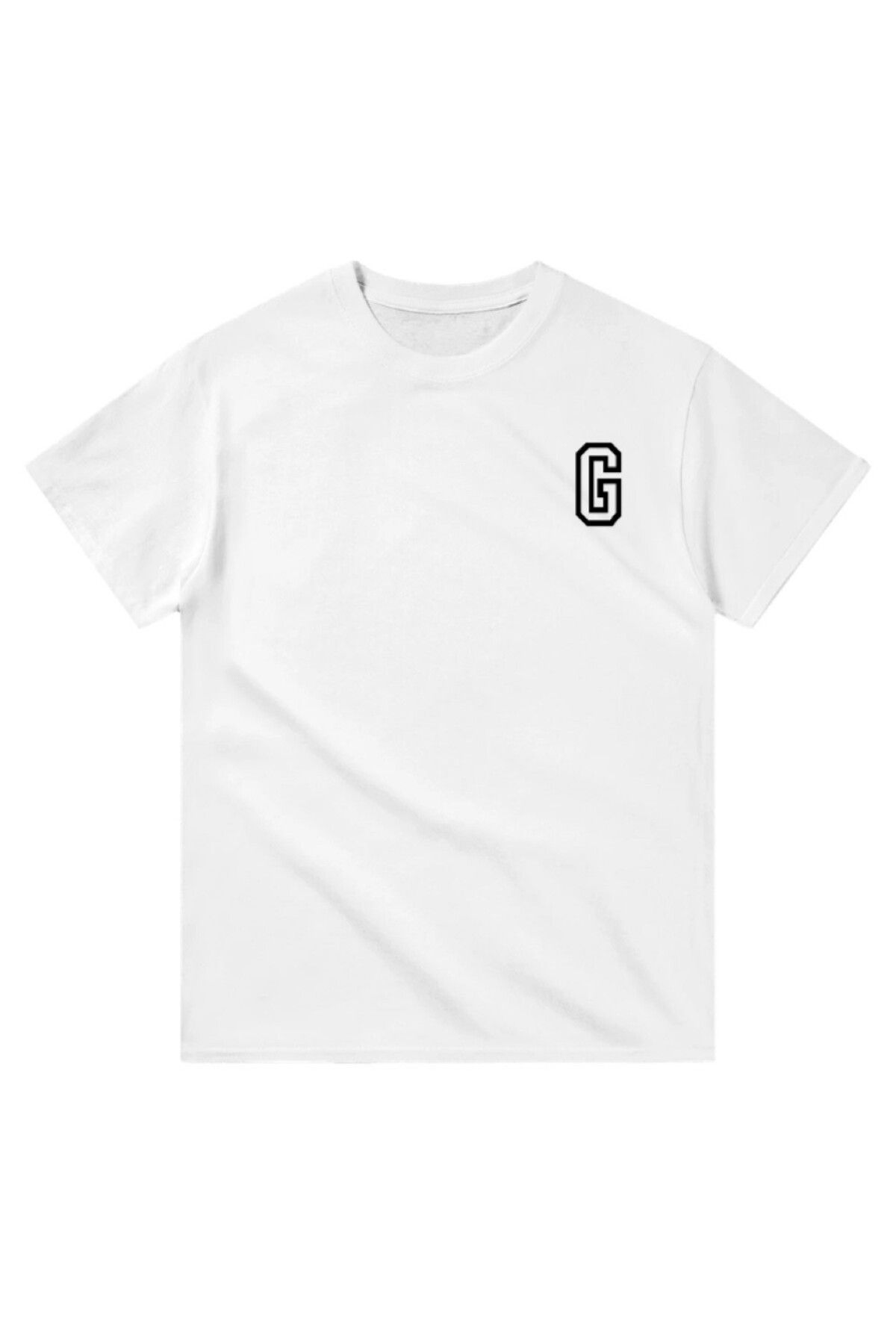 Cooqpoo G Harfi Baskılı XS-S-M-L-XL-2XL Beden Kadın Erkek Unisex Pamuklu Beyaz Tshirt