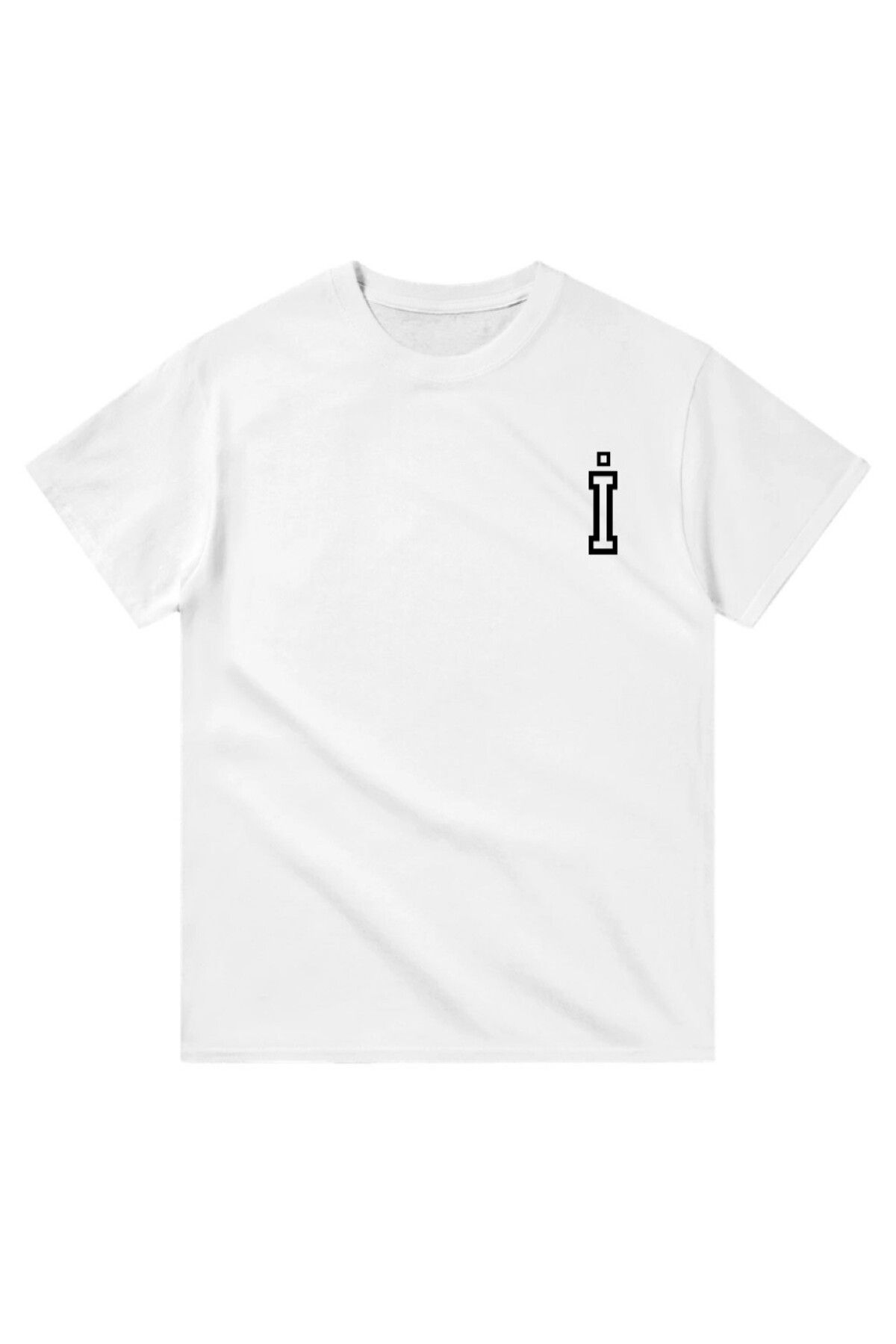 Cooqpoo İ Harfi Baskılı XS-S-M-L-XL-2XL Beden Kadın Erkek Unisex Pamuklu Beyaz Tshirt