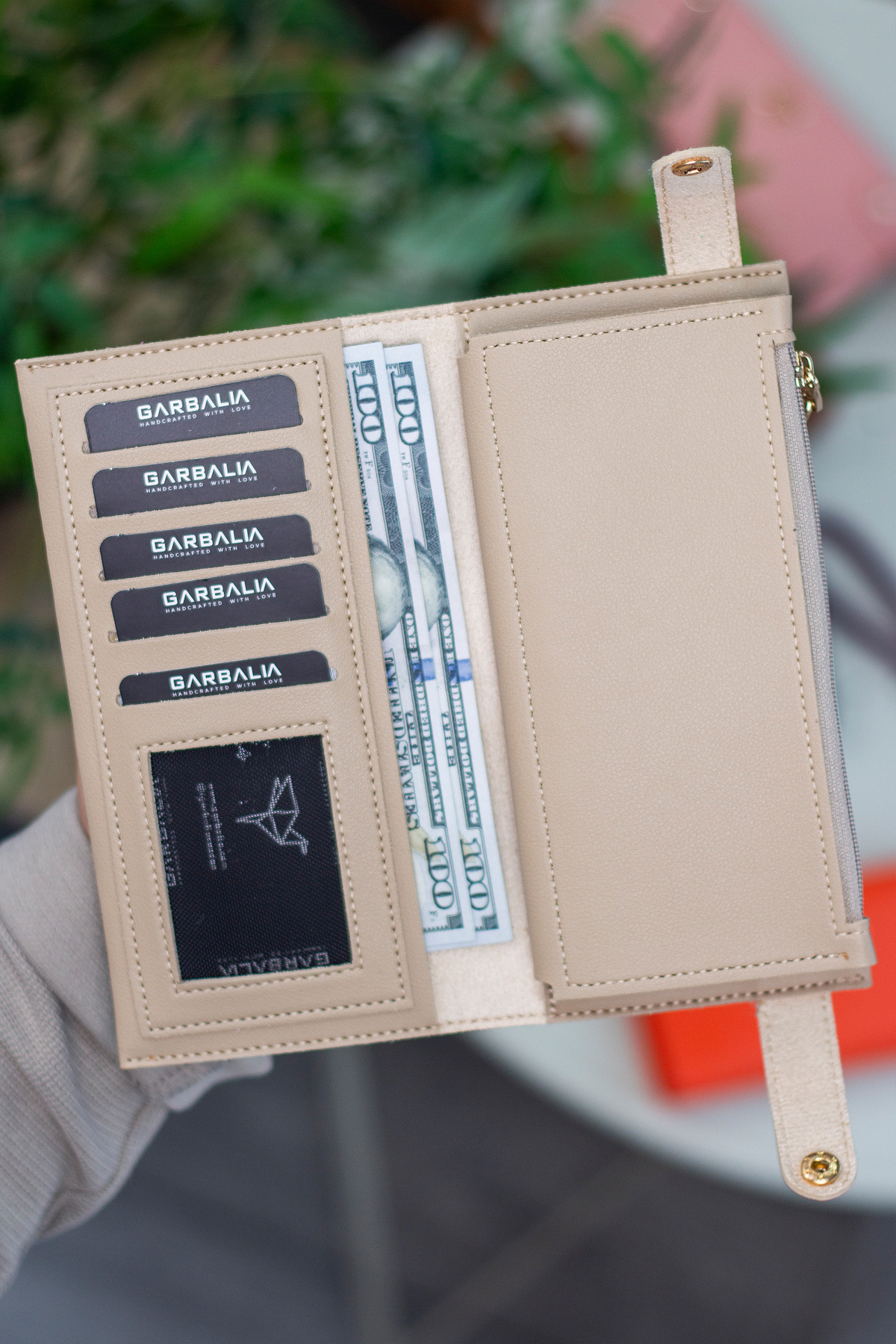 Garbalia  Tiran Bilek Askılı Bozuk Para Bölmeli Bol Kartlıklı Bej Kadın Cüzdanı - Görsel 3