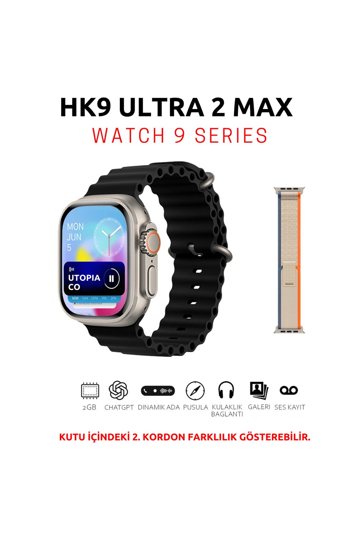 TEKNOTOPIA HK9 Ultra 2 Max Akıllı Saat Amoled Ekran 49mm Bluetooth Sesli Görüşme Android Ios Uyumlu