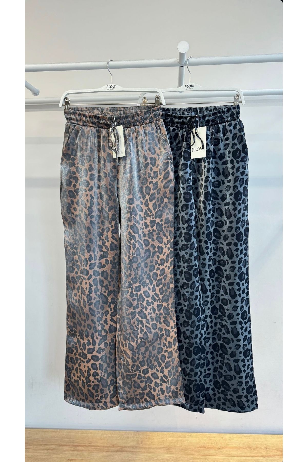 Flow leopar desen saten pantolon