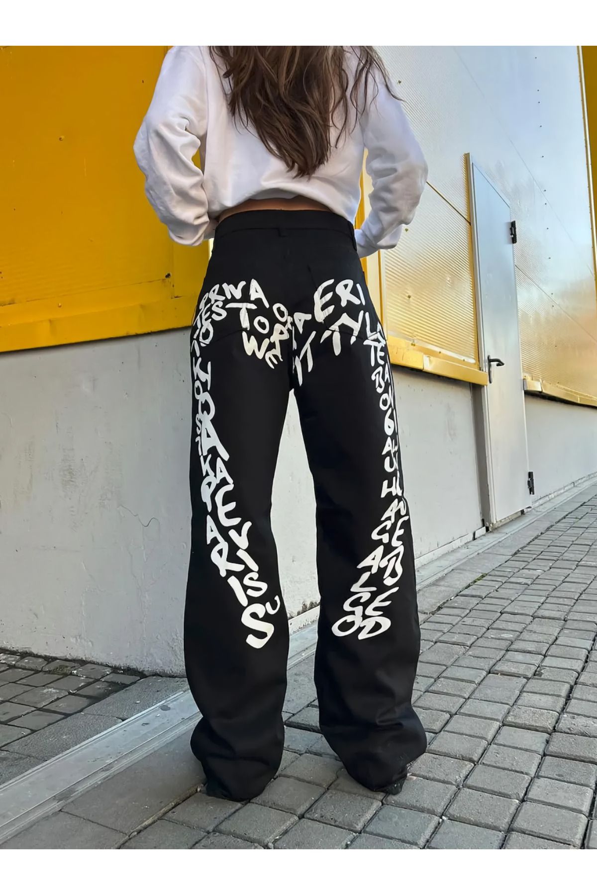 Butik Nötr Bol Kalıp StreetWear Text Printed Relaxed Jean