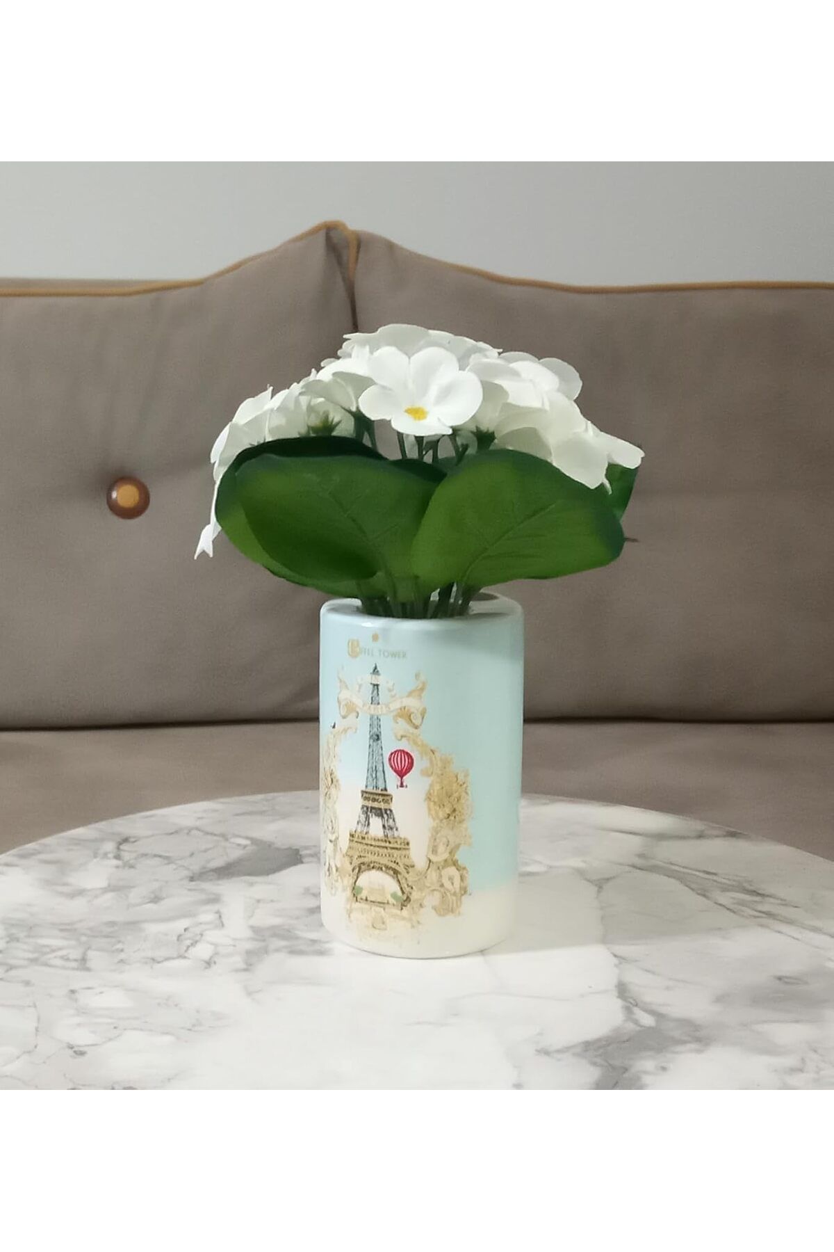 STOREMAX mrttnca Dahil, Vazoda Çiçek, Beyaz Yapay Çiçek, Dekoratif Romantik Yeşil Model 7x7x16cm trndymr