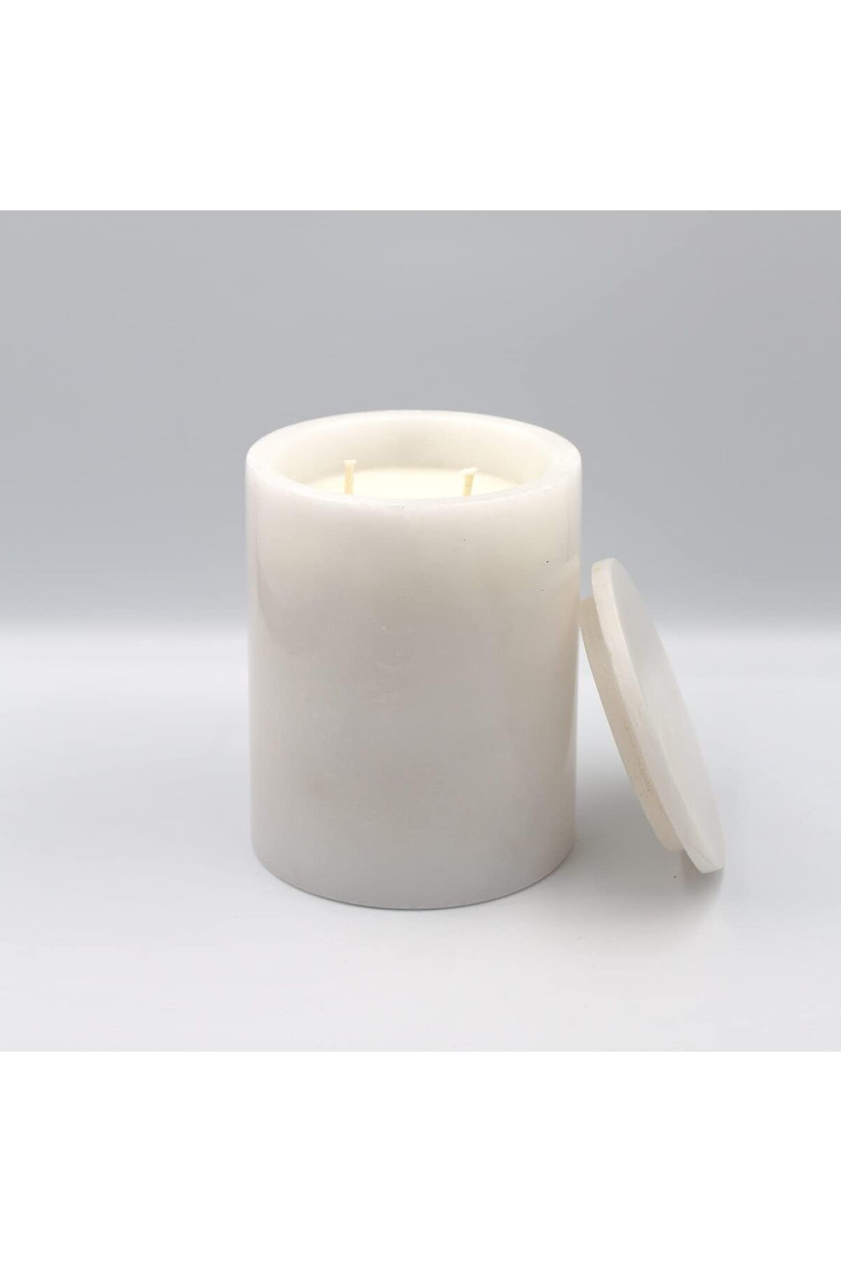 yenibagshop No: 5 Mermer Mum Oryantal Ve Odunsu Kokulu Tasarım Dekoratif Mermer Soya Mumu - 220gr (Beyaz)