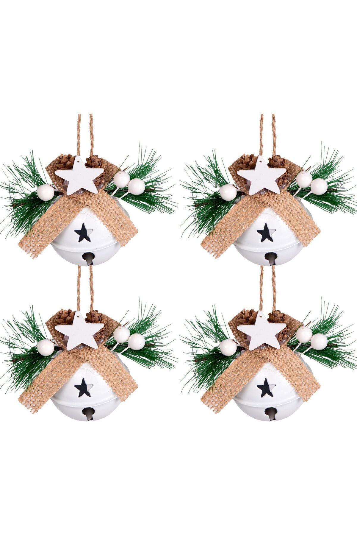 STOREMAX lbstorex Yılbaşı Ağaç Süsü Çıngıraklı Yılbaşı Topu 4'lü Set Beyaz 6x7 Cm. Newdsng 111