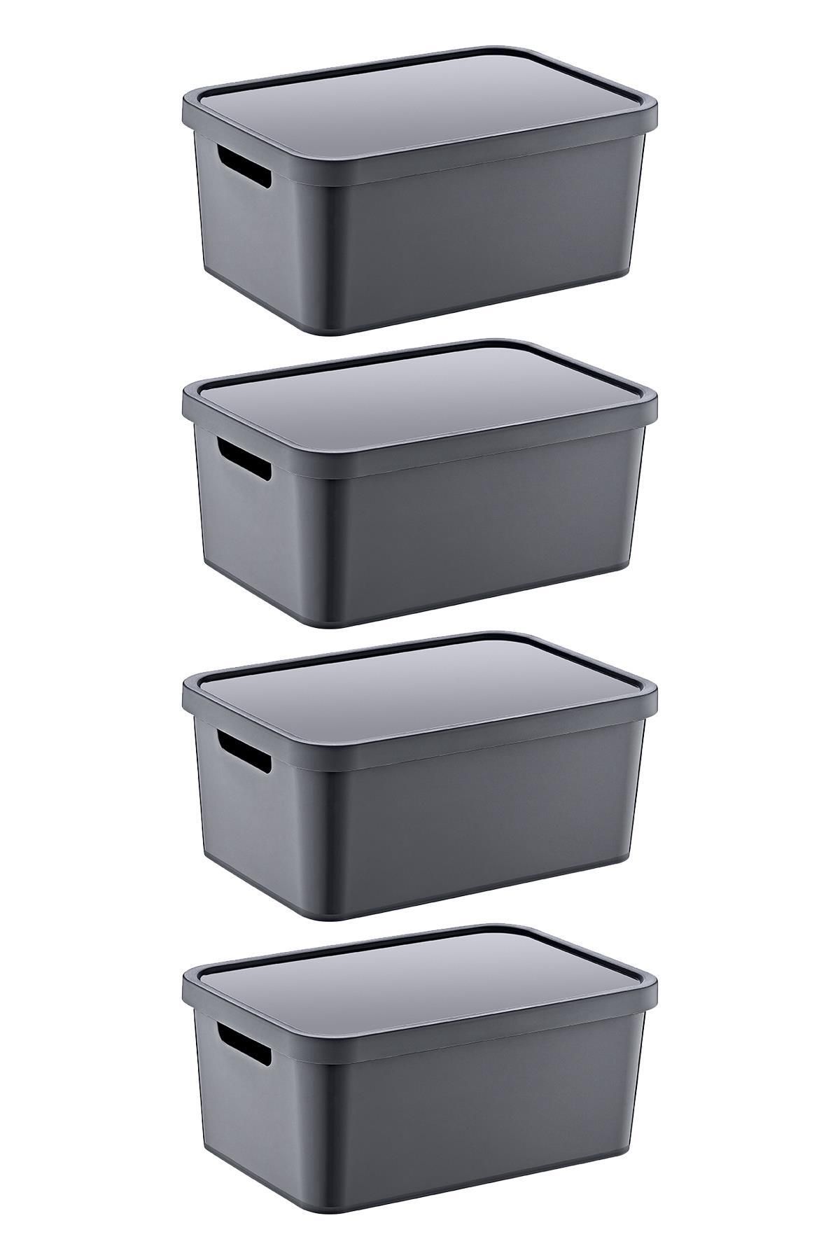 Smartware-Anthracite 4.5 Lt Box with Lid - Set of 4 Stafi, Multi-Purpose 2