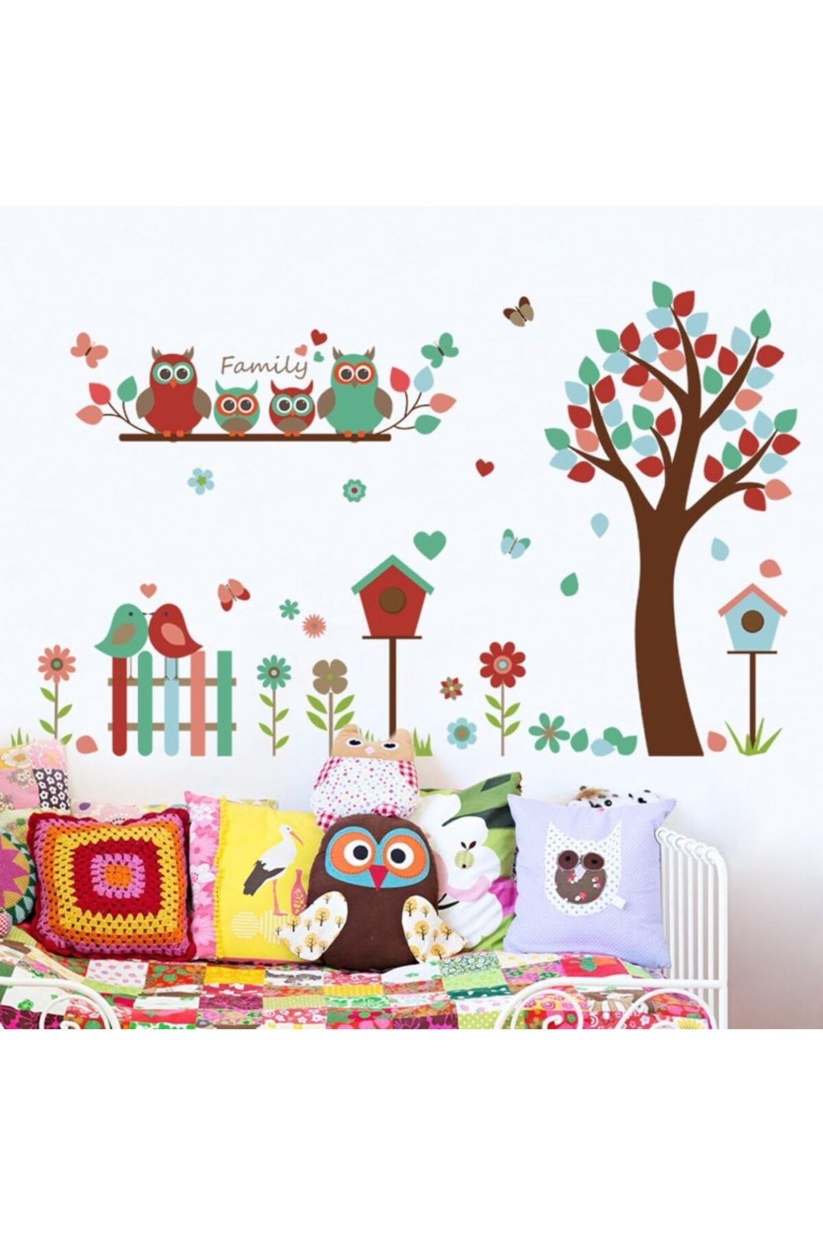 STOREMAX sevimli baykuş aile & Çiçek ağaç çit Vogelbauer yapıştırıcı çıkarılabilir duv