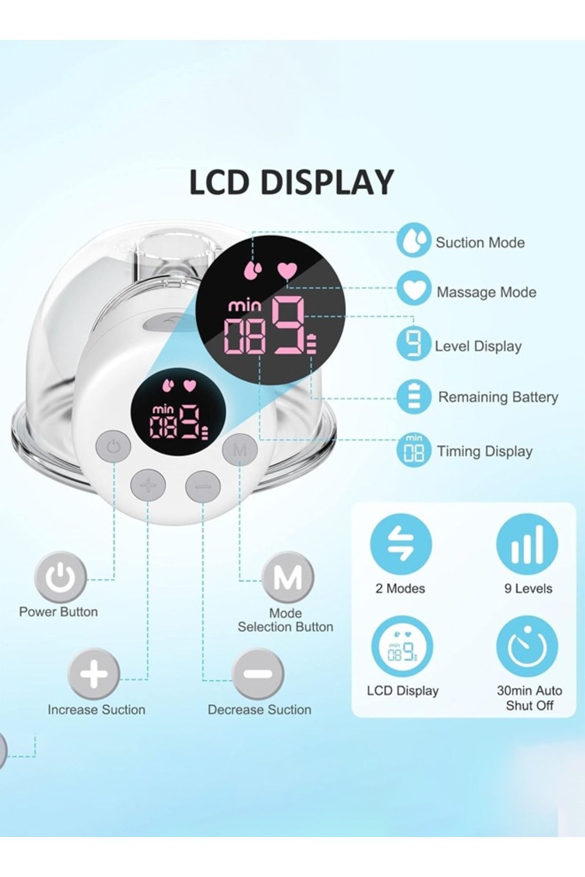 Cady One-مضخة ثدي كهربائية يمكن ارتداؤها مع شاشة LCD و9 مستويات ووضعين قابلين لإعادة الشحن ووضع التدليك 4