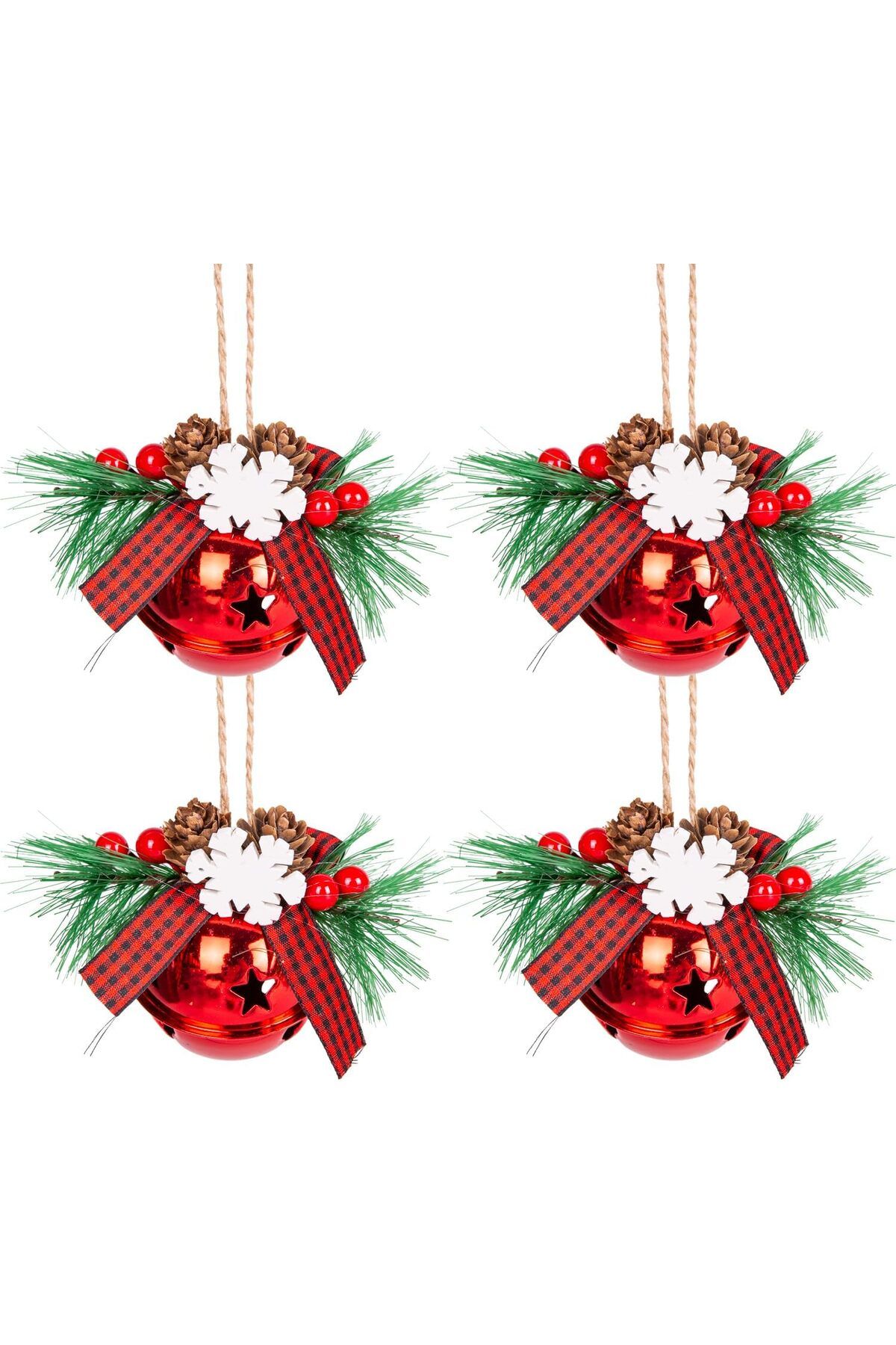 STOREMAX lbstorex Yılbaşı Ağaç Süsü Çıngıraklı Yılbaşı Topu 4'lü Set Kırmızı 6x7 Cm. Newdsn
