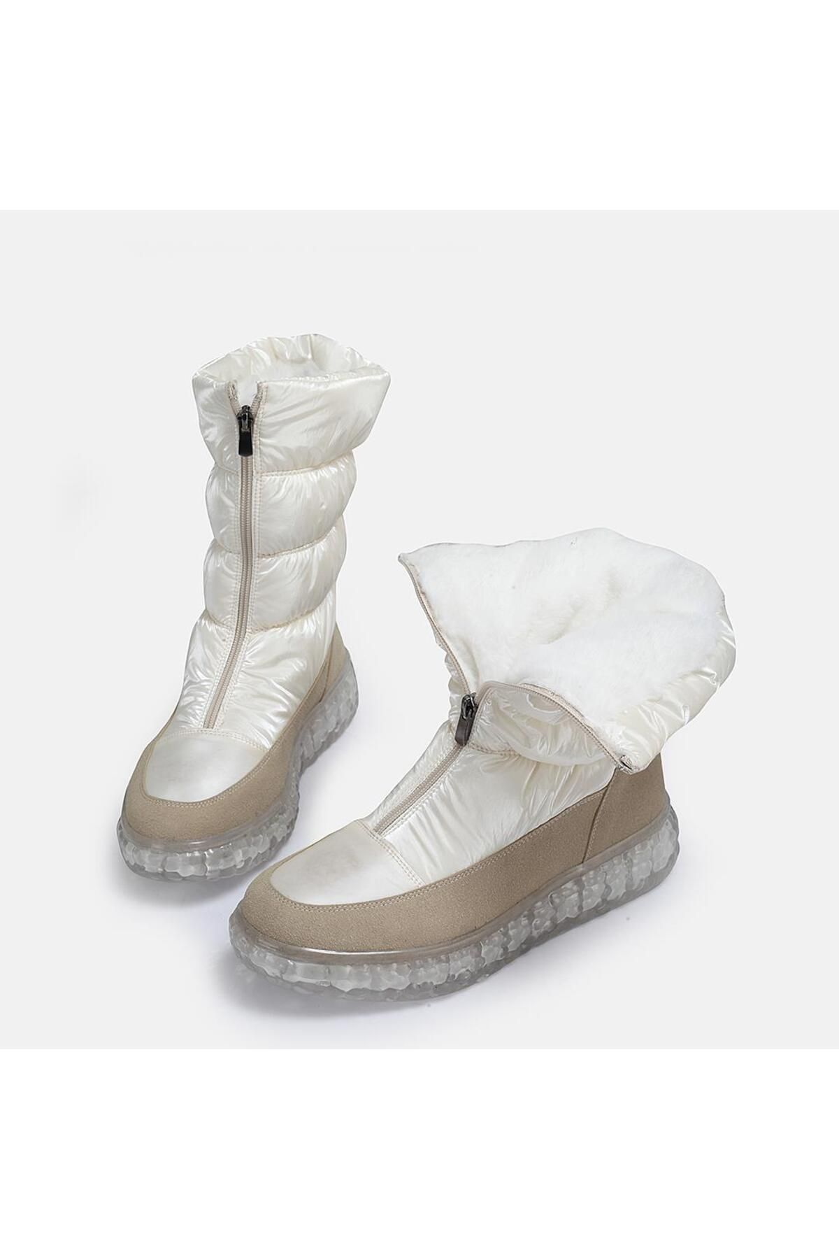 37Numara-Beige Shiny Large Size Women's Snow Boots - 42-43-44-45 2