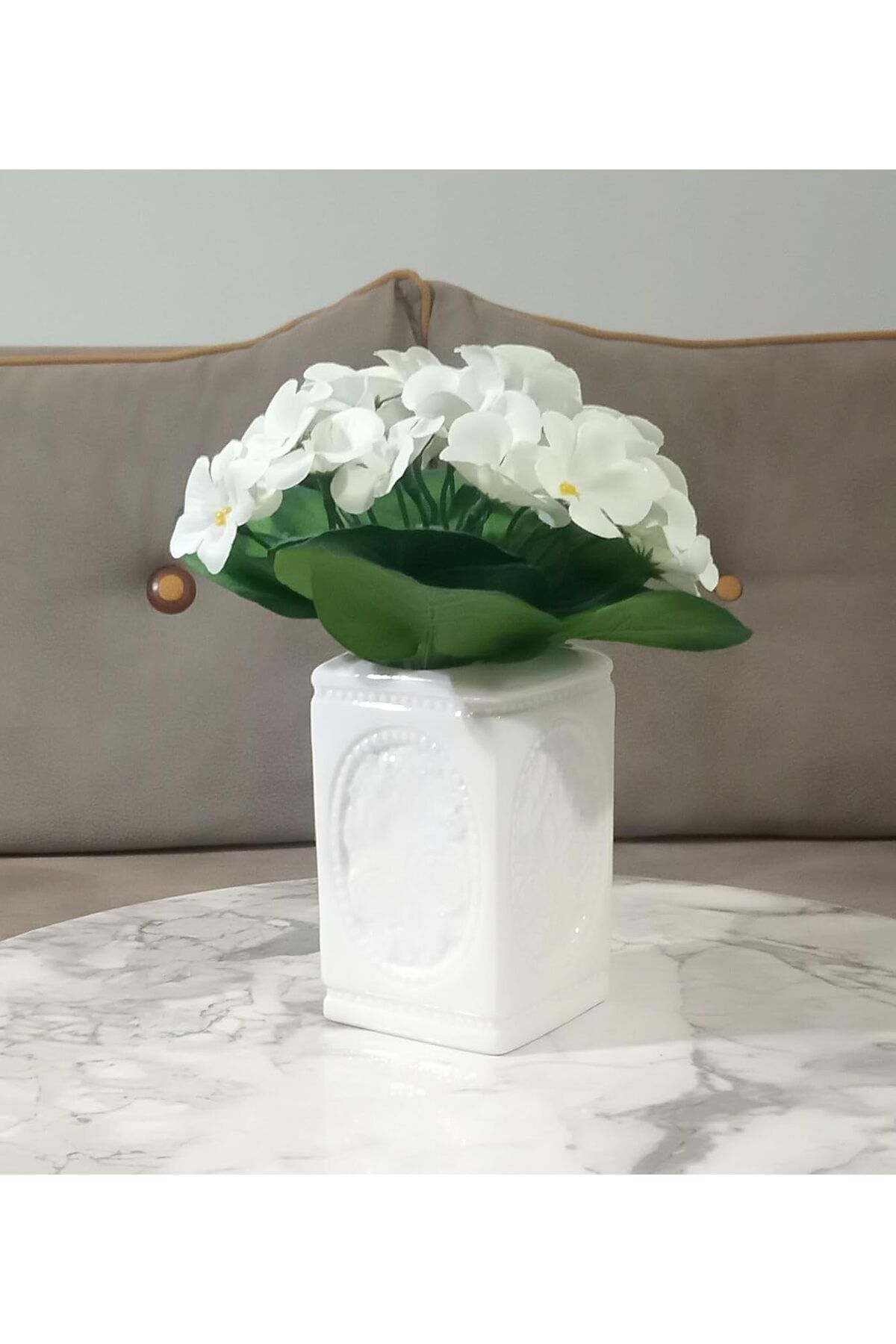 STOREMAX mrttnca DAHİL,VAZO DAHİL,VAZODA ÇİÇEK,BEYAZ YAPAY ÇİÇEK,VAZO DEKORATİF ÇİÇEKLİ KARE 8X8