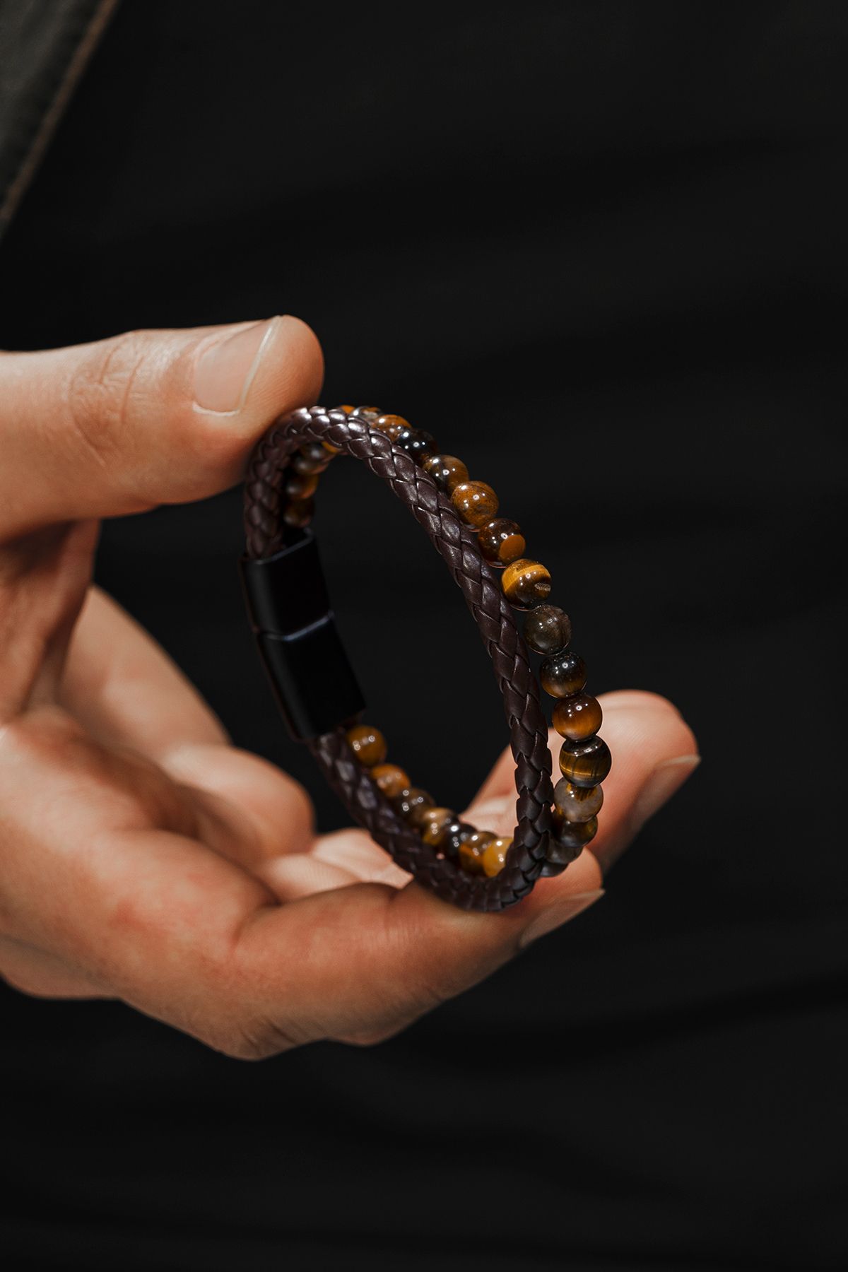 OSMANLI GÜMÜŞ-Natural Stone Detailed Leather Eye and Wrist Bracelet Dbltprkplng 3