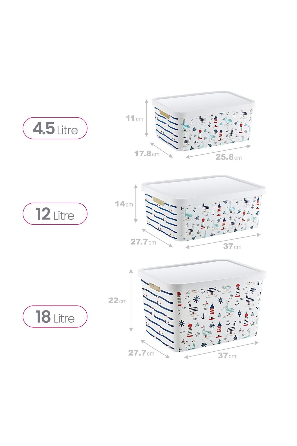 Smartware-Set of 3 Stafi Patterned Box with Lid Marine (4.5-12-18 Lt) 3