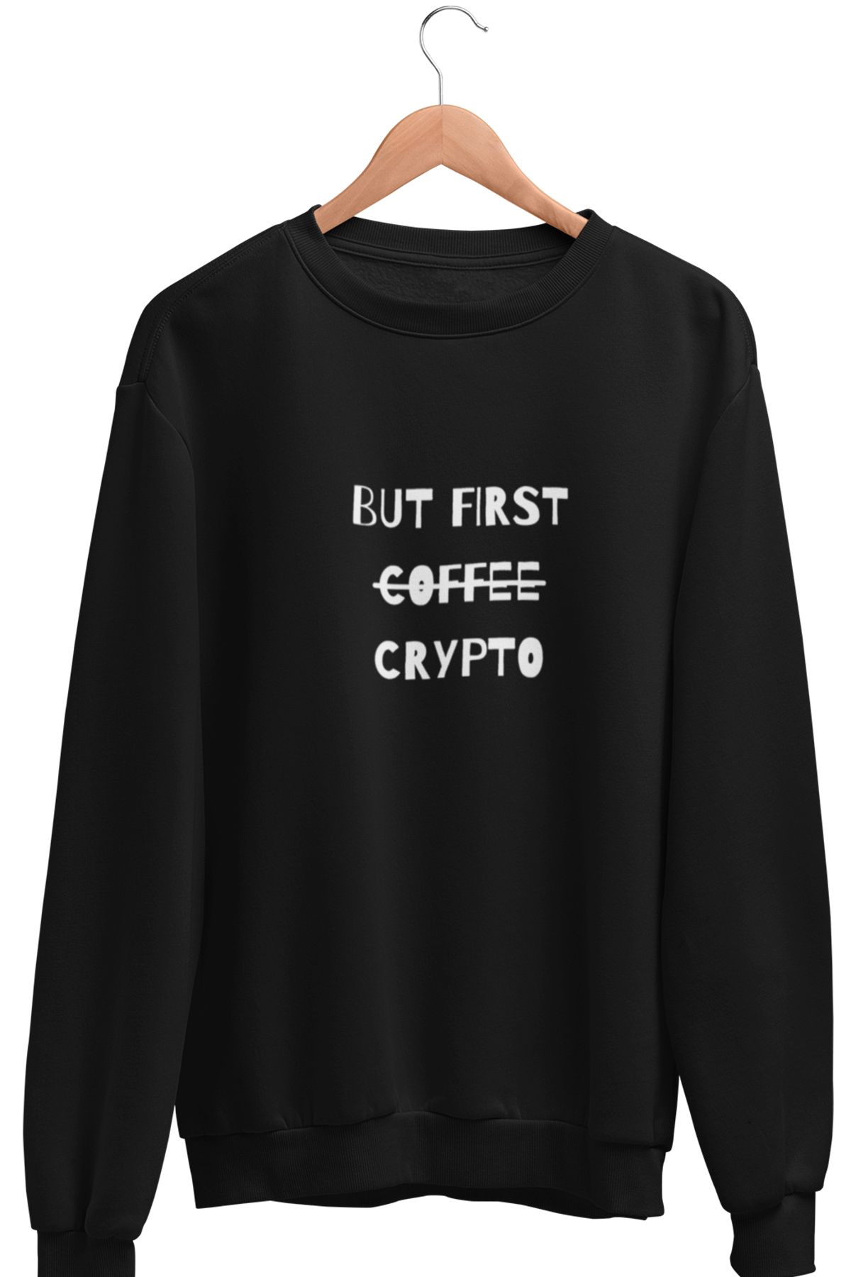 qoeuyl boutique But First Coffee Crypto Baskılı Crypto, Bitcoin Eğlenceli Unisex Bisiklet Yaka Sweatshirt