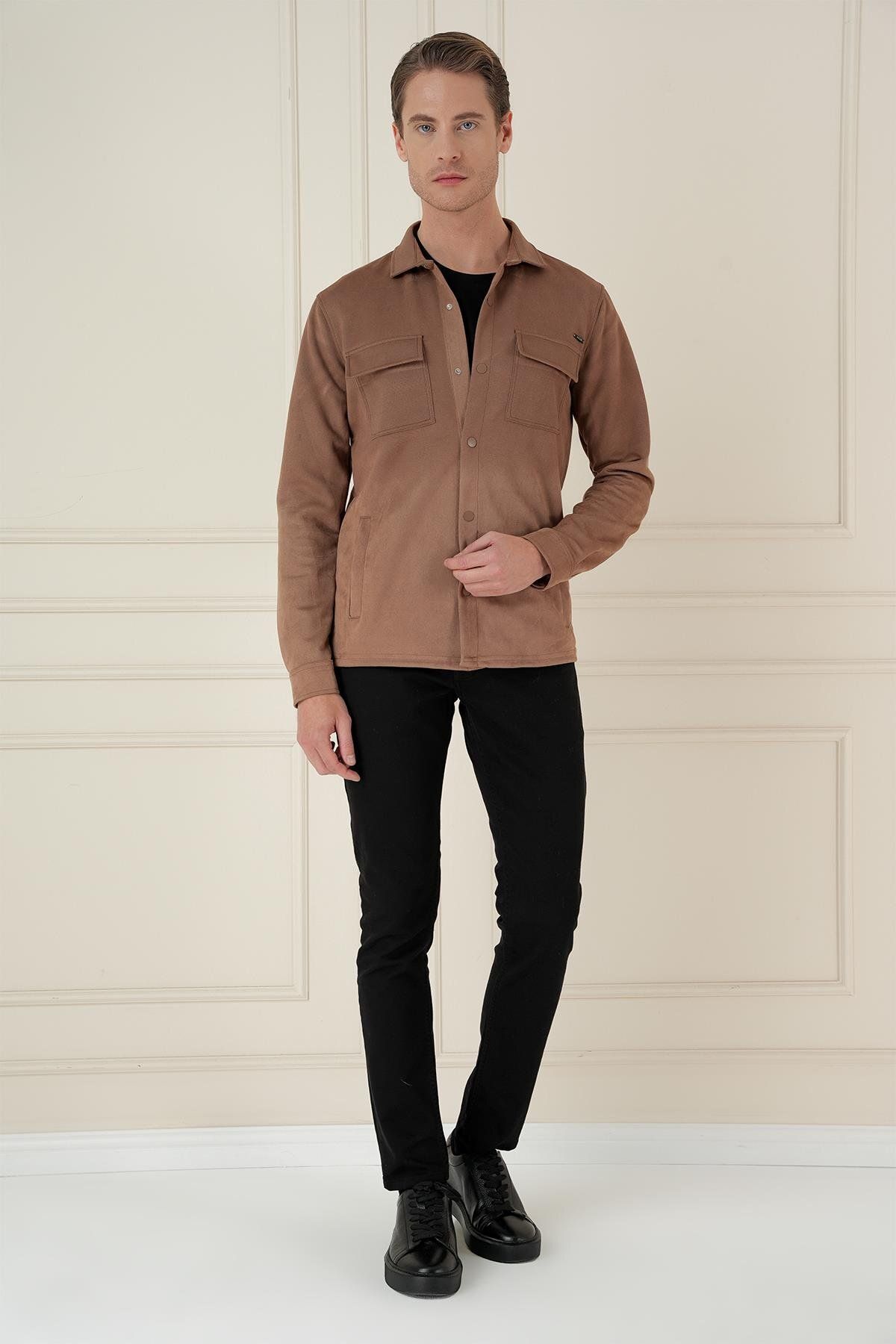 Efor G 1578 Slim Fit Camel Klasik Gömlek