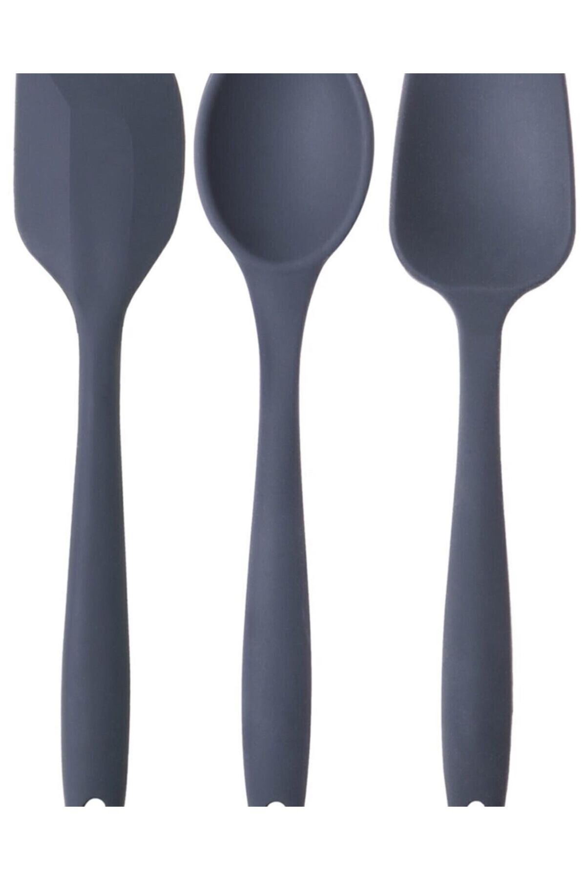 PİNK ROSE Bybirgül Büyük Boy Yanmaz Yapışmaz Silikon Spatula Kaşık Hamur Sıyırıcı Spatula Antrasit (3LÜ SET)