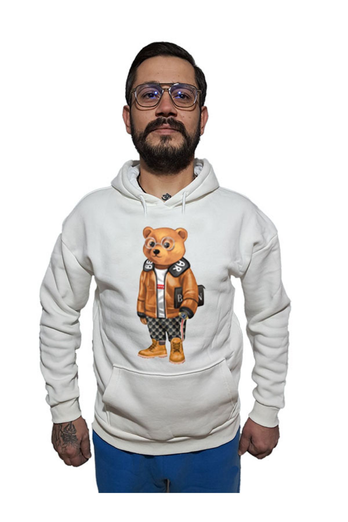 Çarşı35 sweatshirt ayıcık baskılı 3D baskı ile yıkamalarda uzun süre iyi performans sağlar kapüşonlu